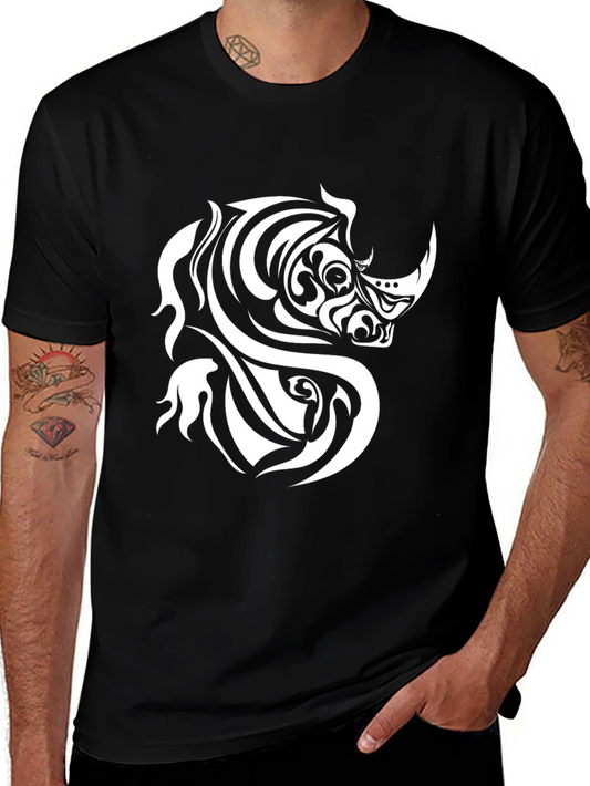 Tribal Rhino Graphic Tee - Black