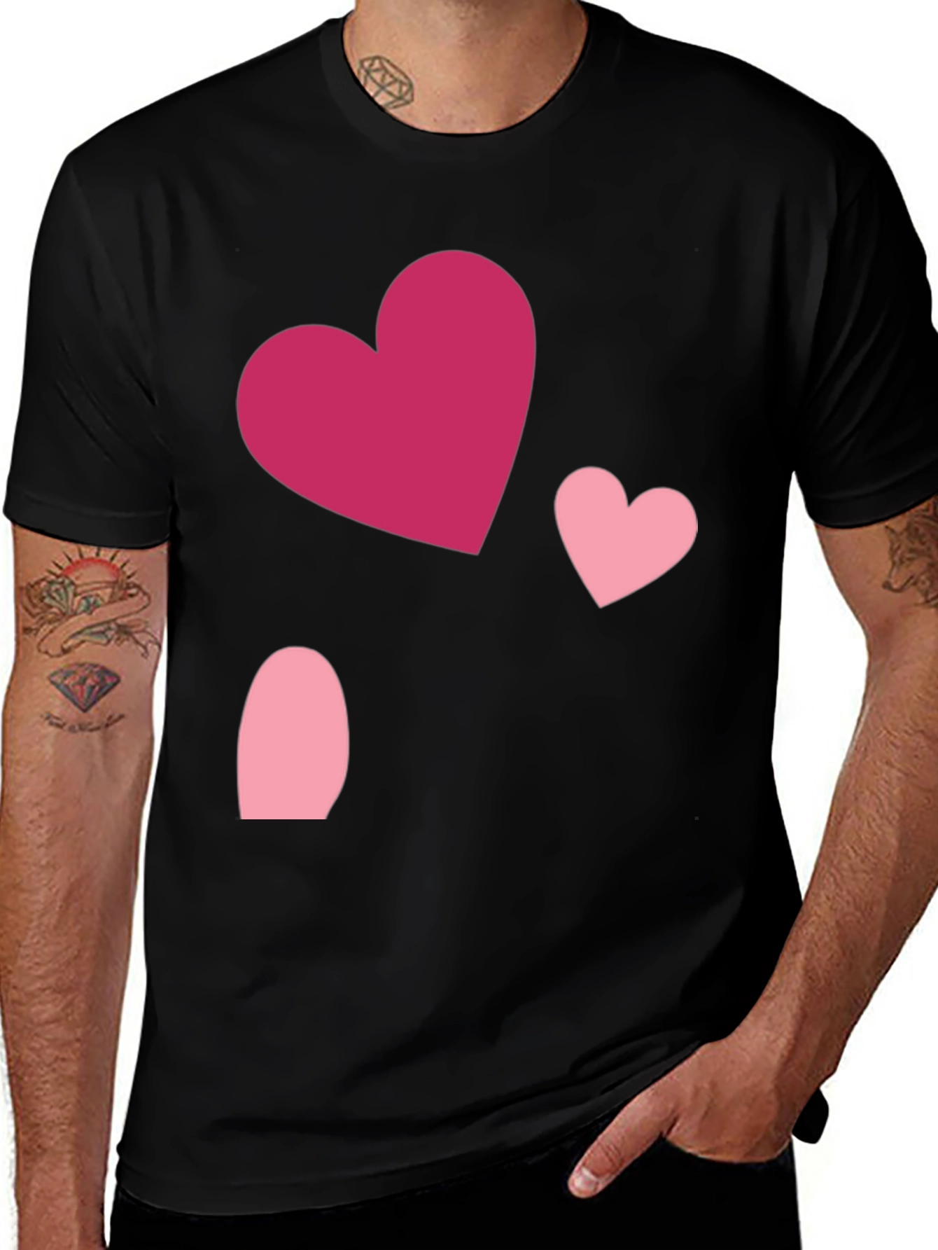 Heart Pattern Black Casual T-Shirt