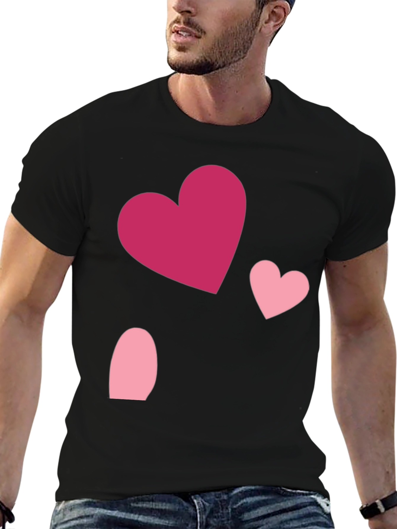 Heart Pattern Black Casual T-Shirt