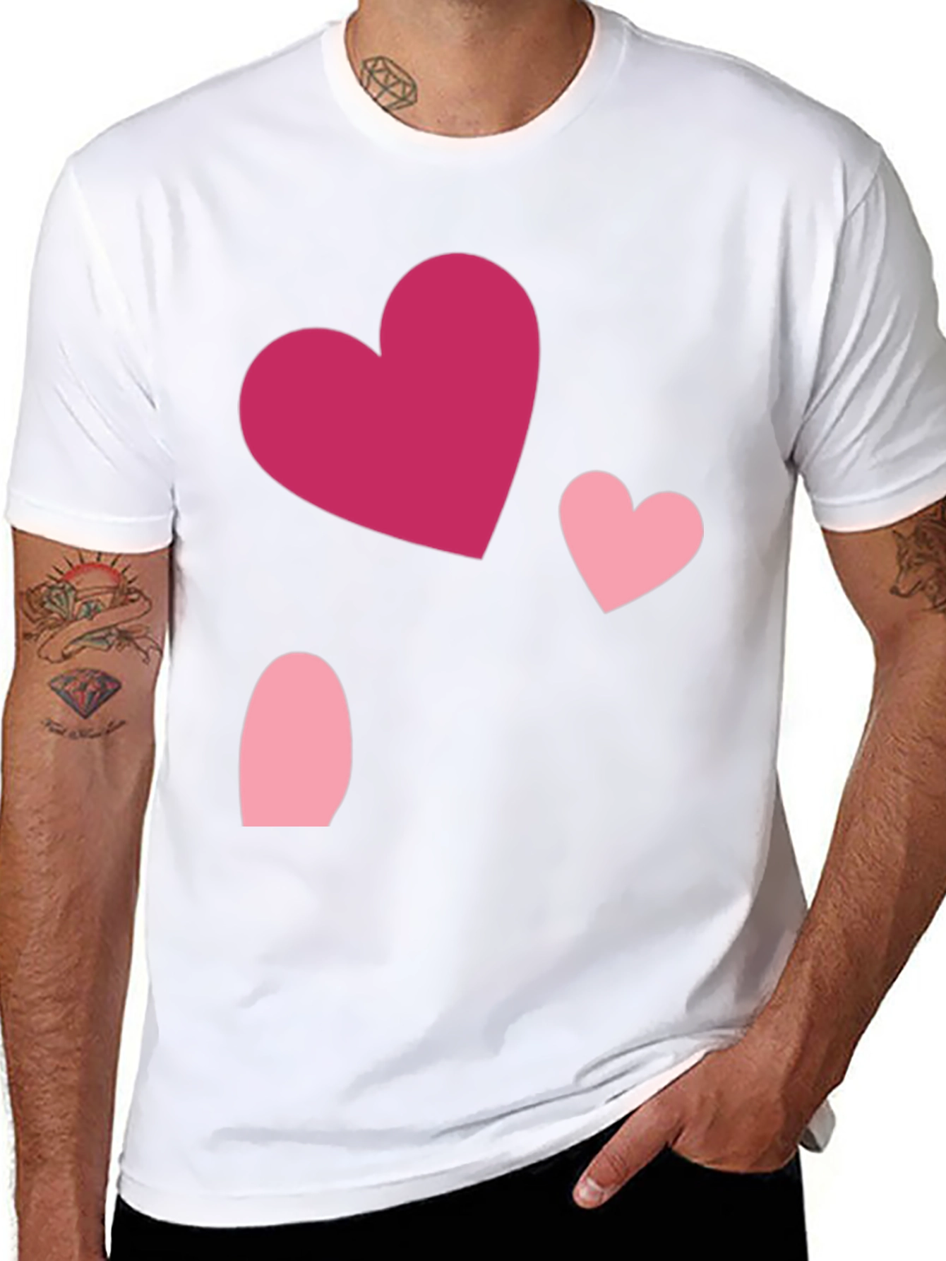 Heart Pattern Black Casual T-Shirt