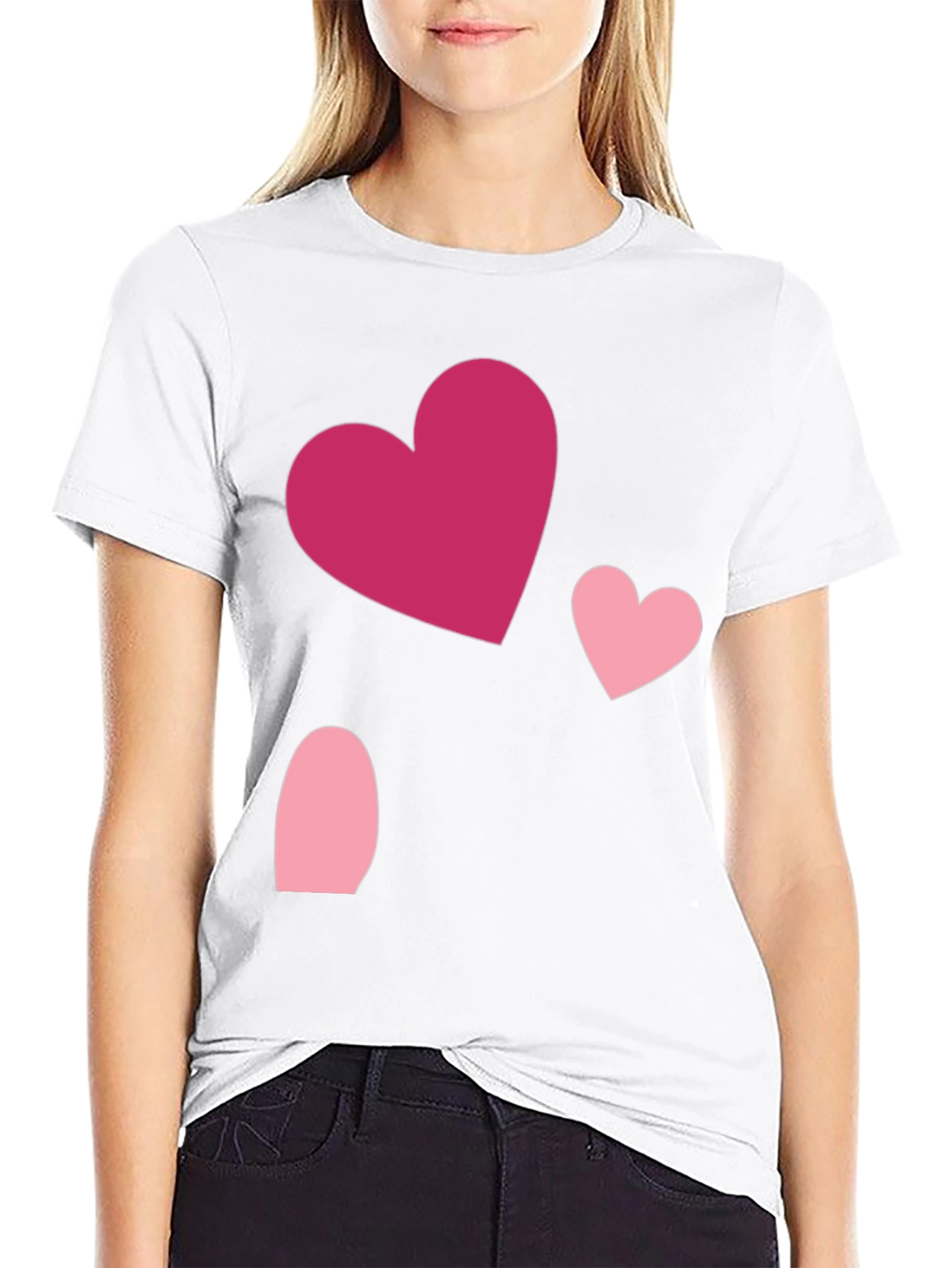 Heart Pattern Black Casual T-Shirt