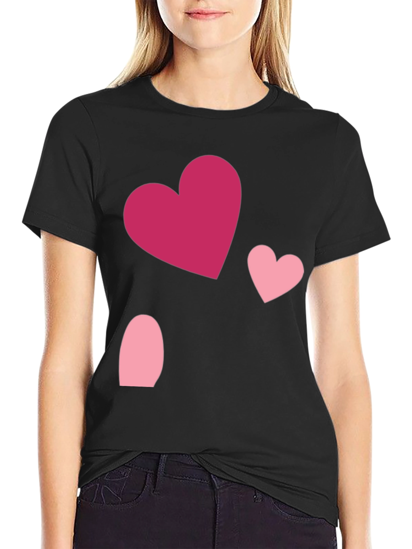 Heart Pattern Black Casual T-Shirt