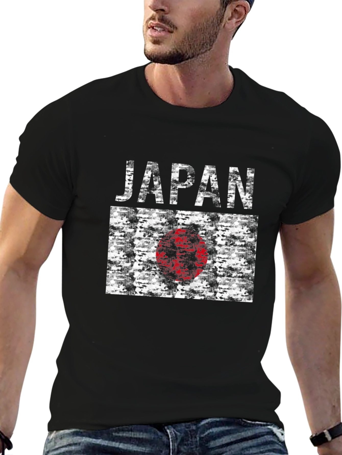 Japan Flag Graphic Tee - Black Cotton T-Shirt