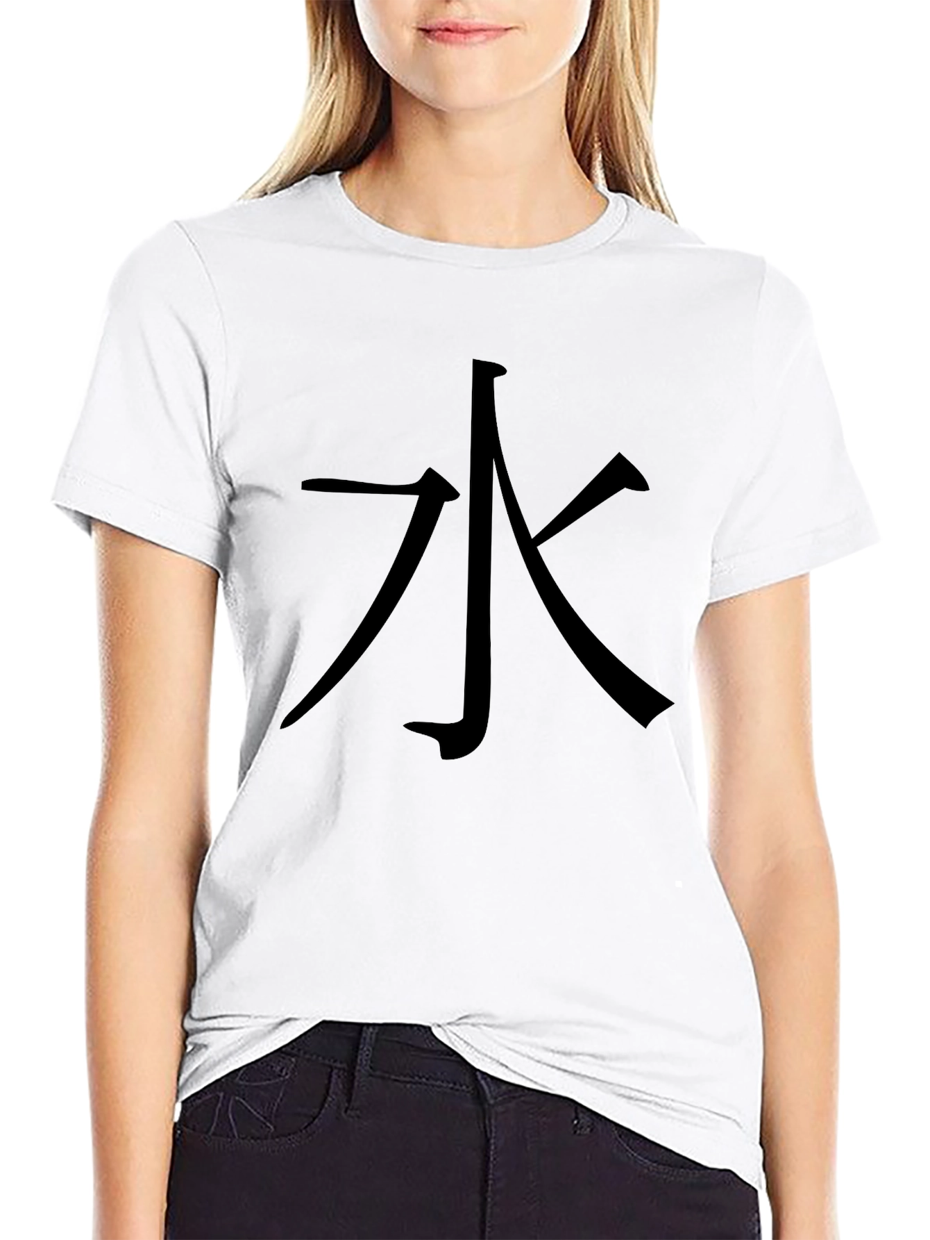 Black Tee with Water Kanji Design