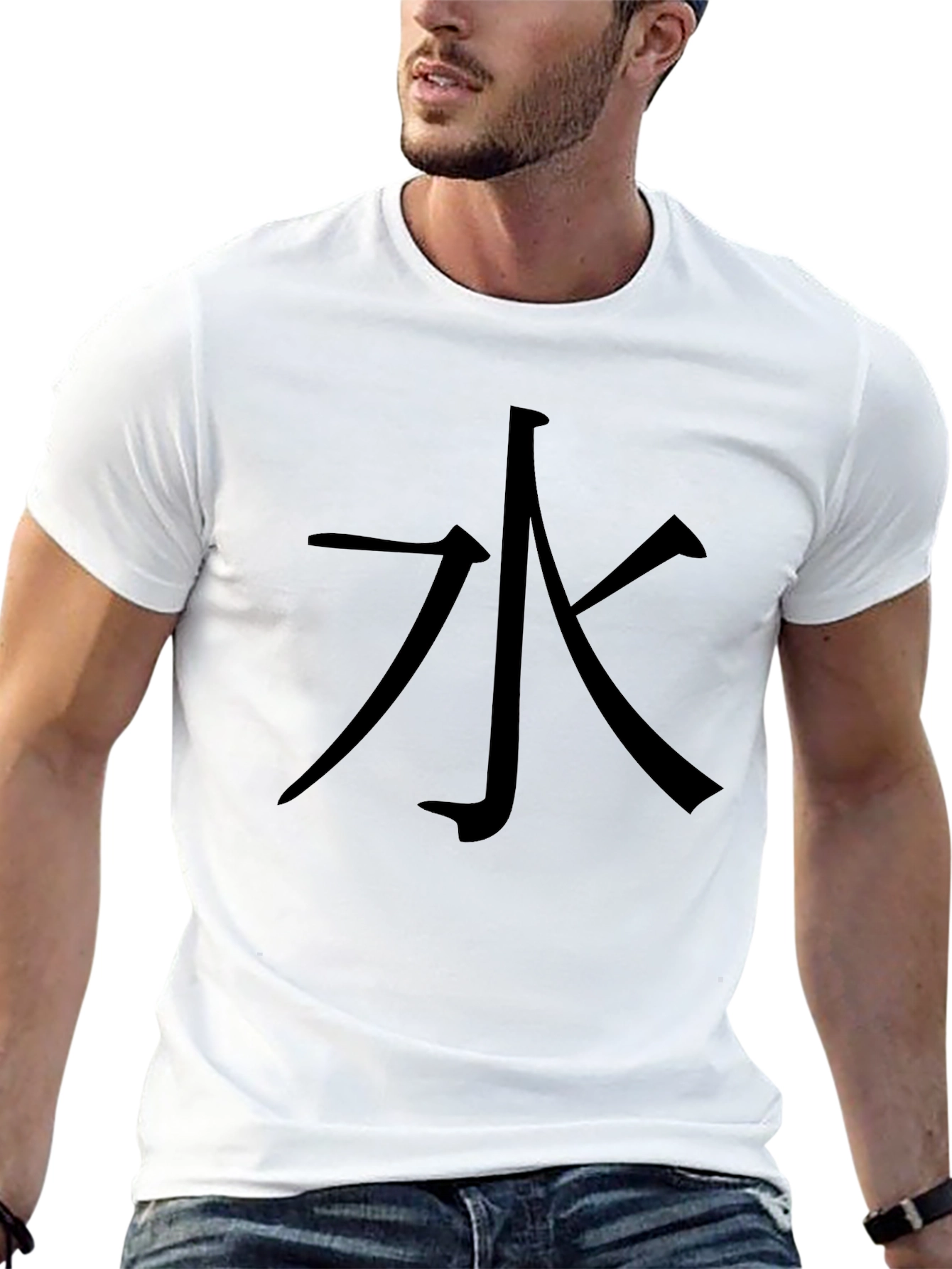 Black Tee with Water Kanji Design