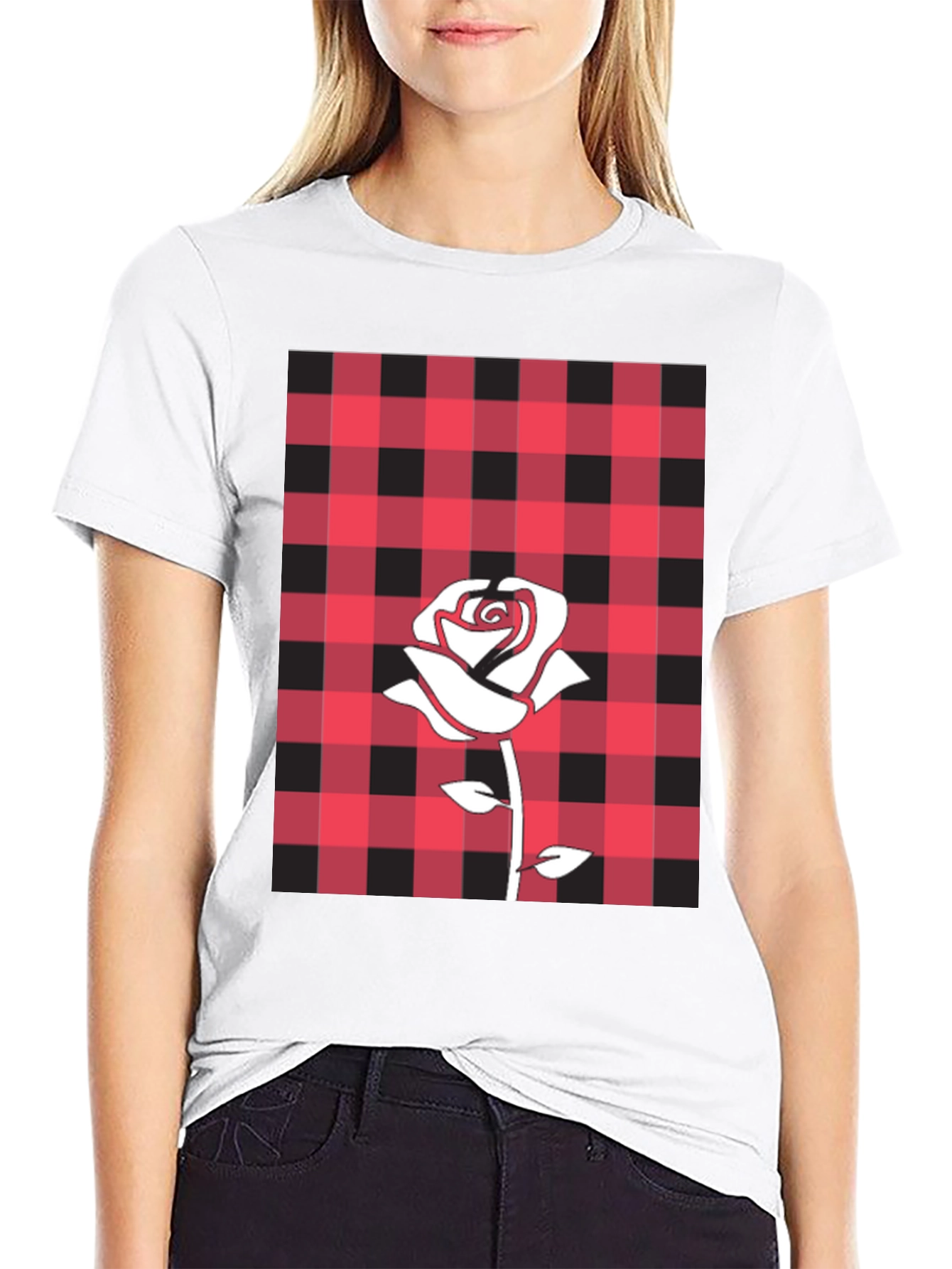 Rose and Plaid Graphic Tee