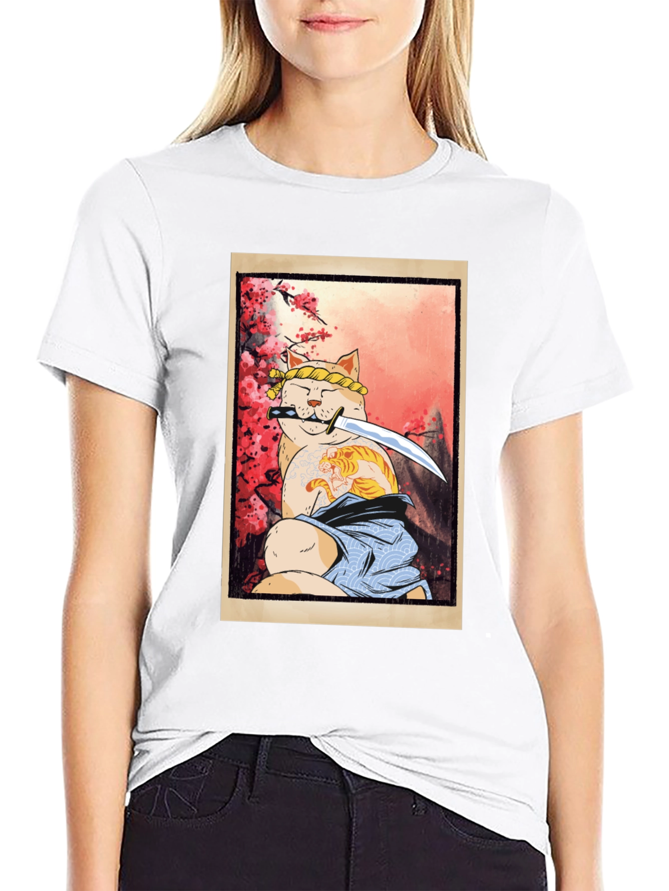 Samurai Cat T-Shirt - Warrior Kitten Design
