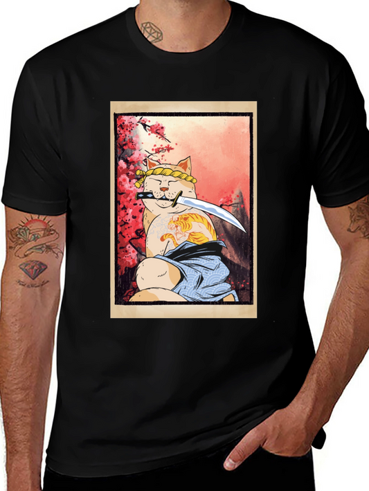 Samurai Cat T-Shirt - Warrior Kitten Design