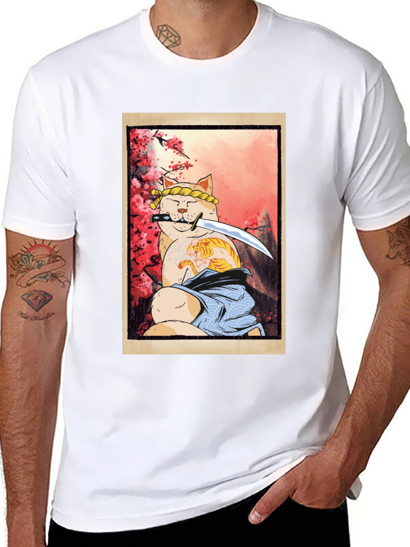 Samurai Cat T-Shirt - Warrior Kitten Design
