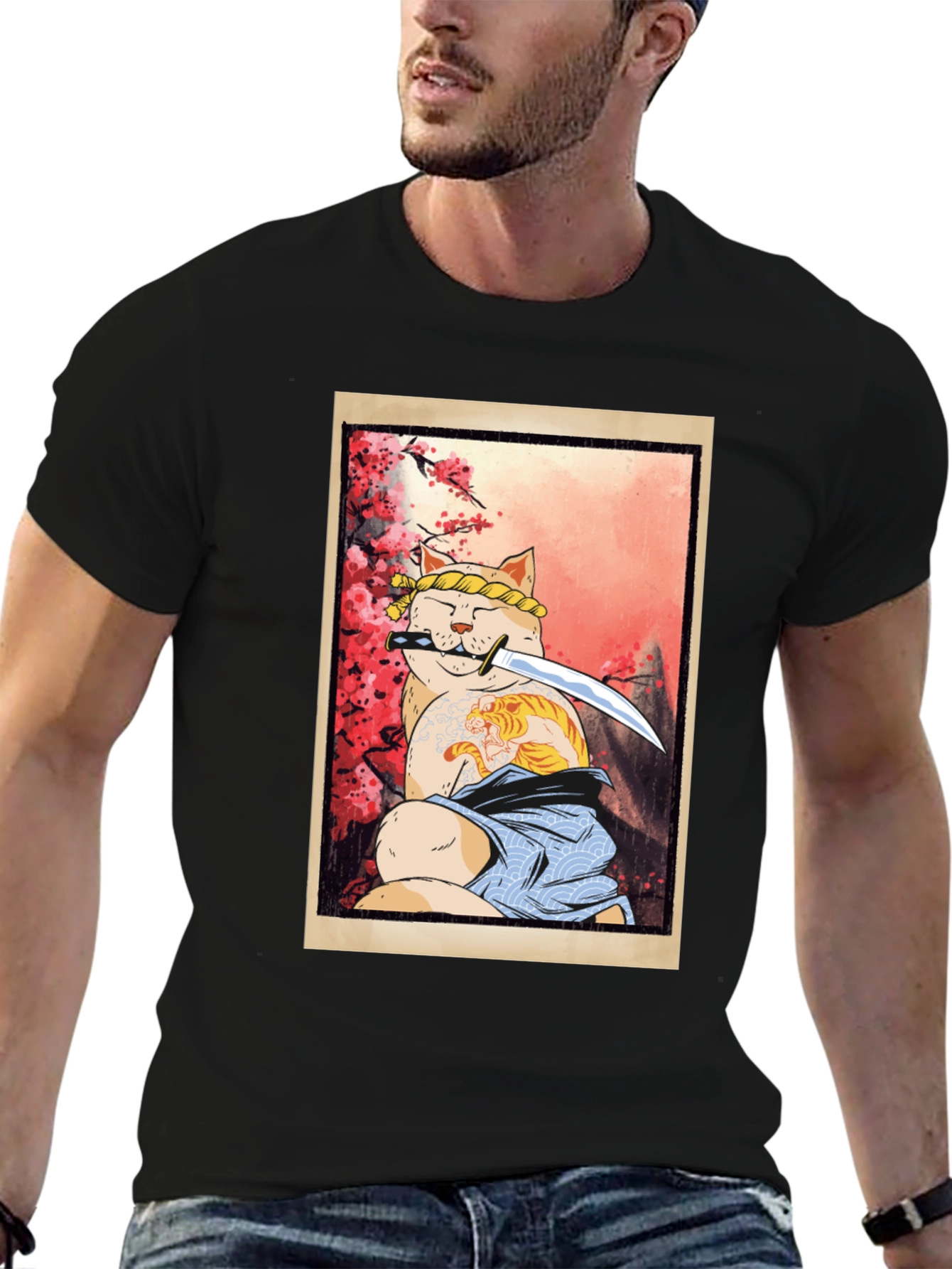 Samurai Cat T-Shirt - Warrior Kitten Design
