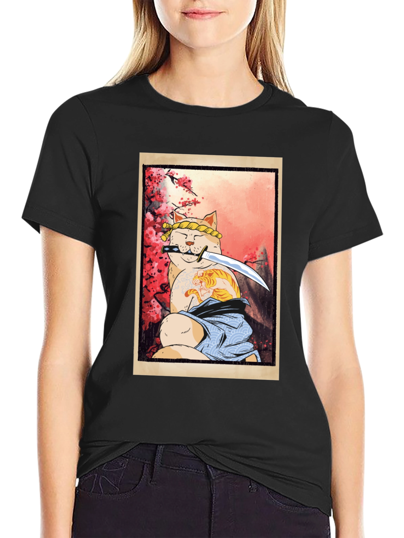 Samurai Cat T-Shirt - Warrior Kitten Design