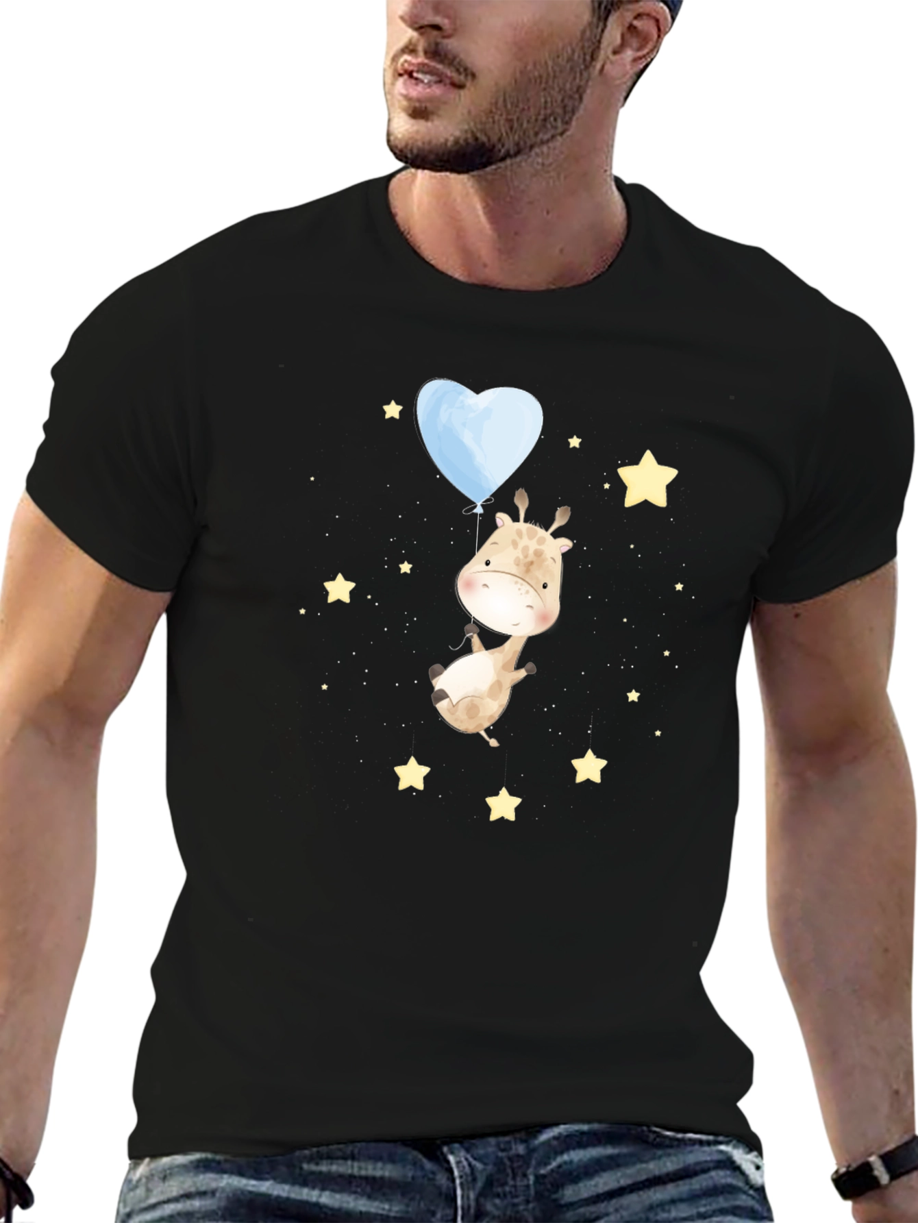 Giraffe & Balloon Graphic Tee - Black