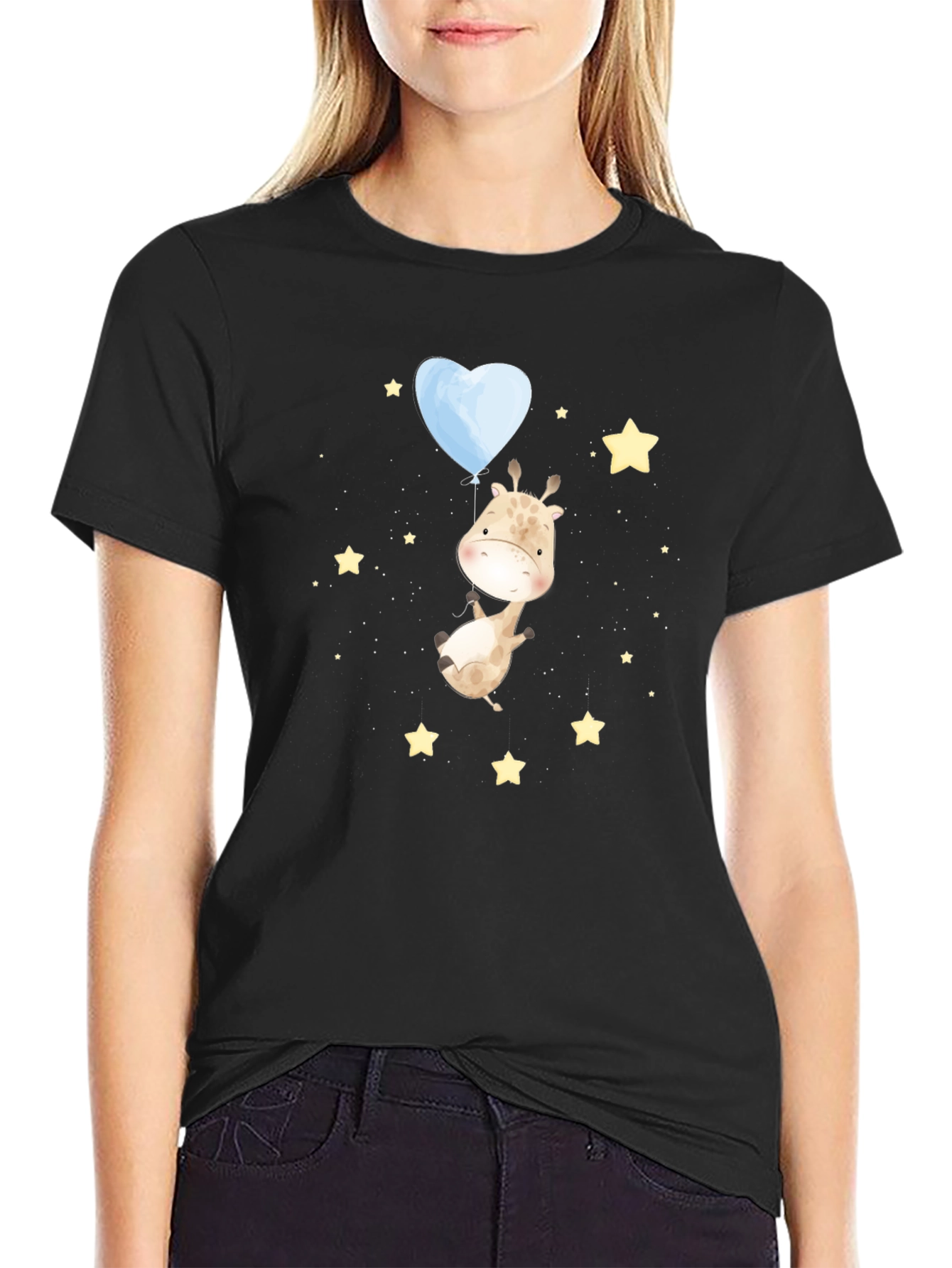 Giraffe & Balloon Graphic Tee - Black