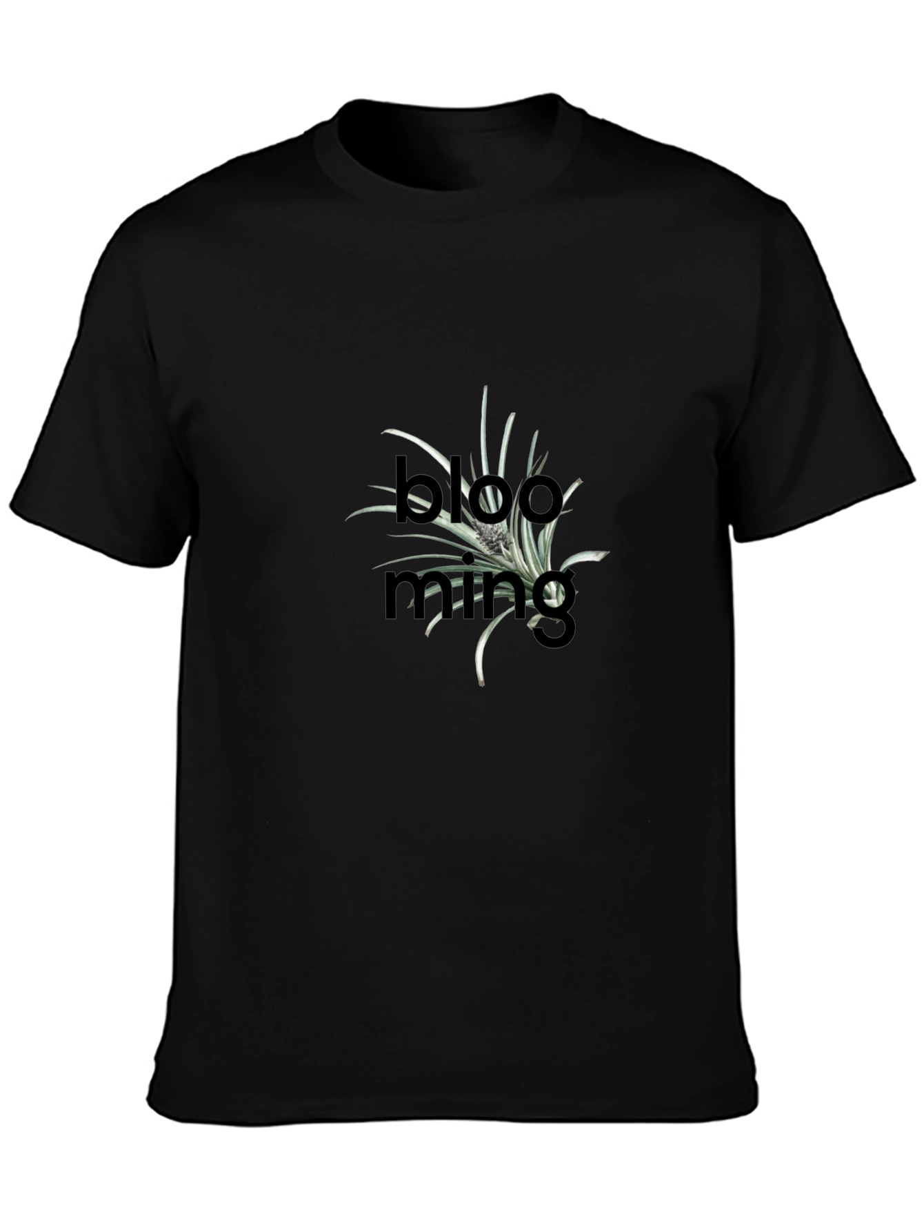Blooming Plant Graphic Black T-Shirt