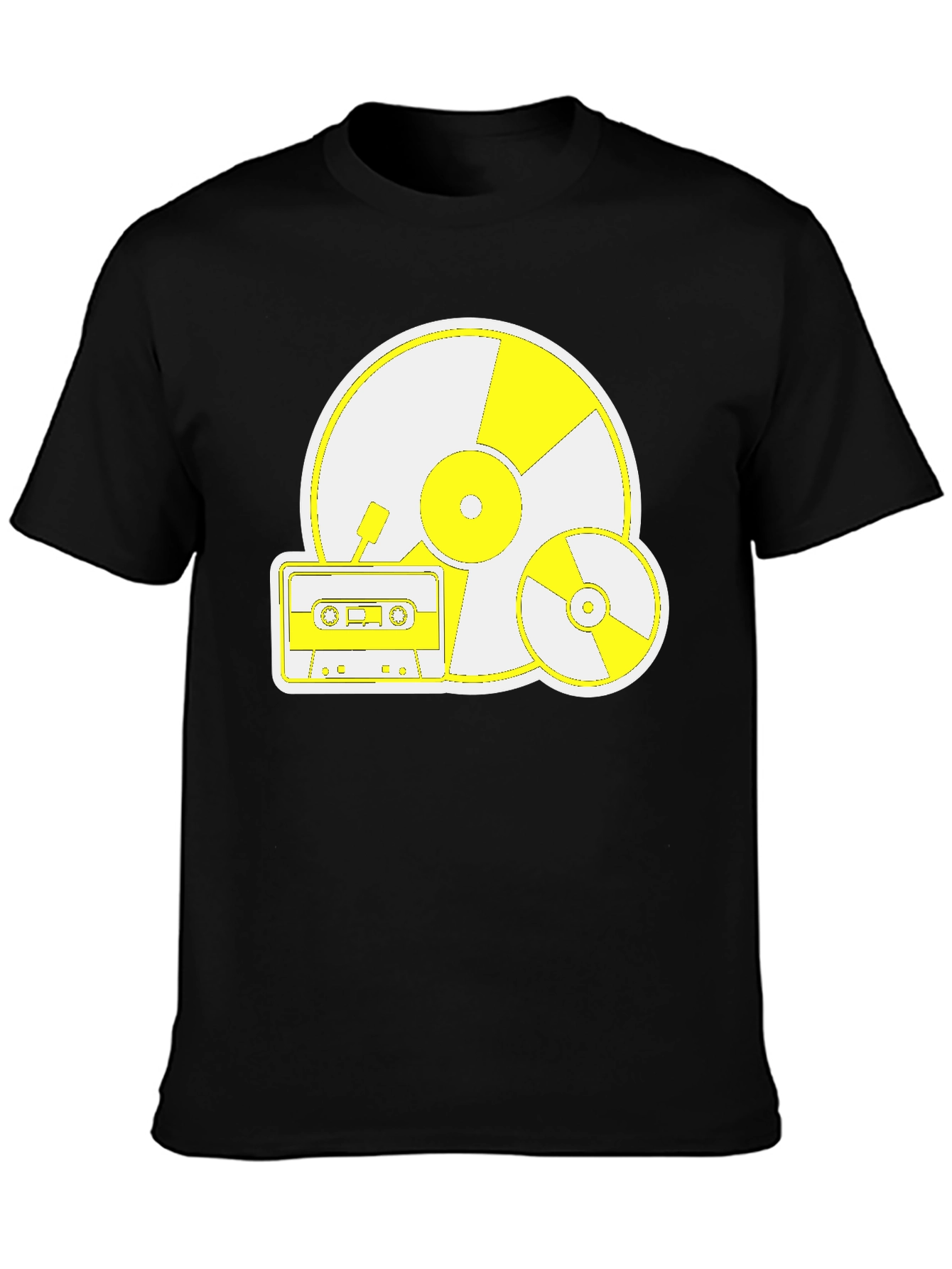 Retro Music Tee: Vinyl CD and Cassette Design