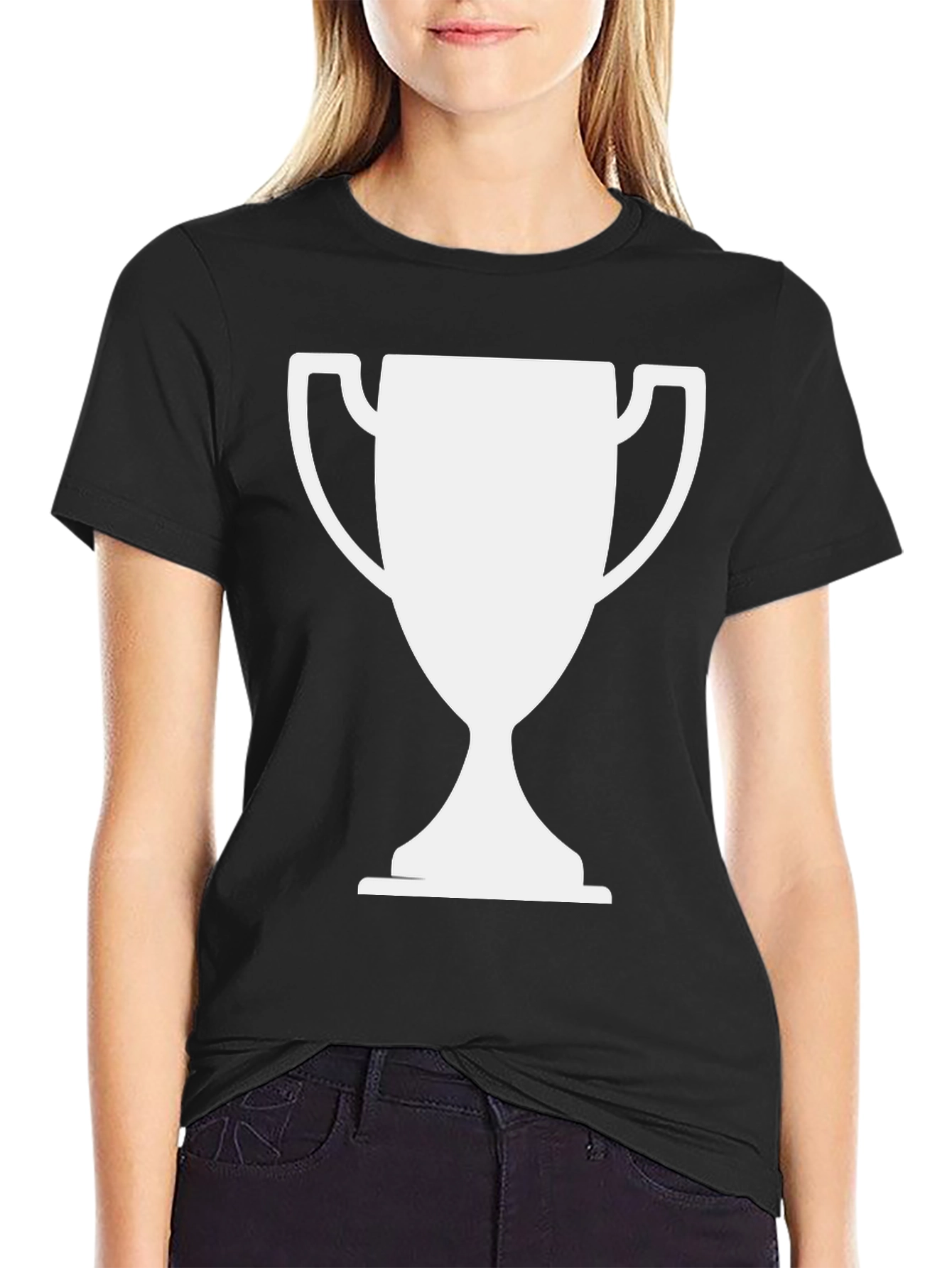 Black T-Shirt with White Trophy Graphic