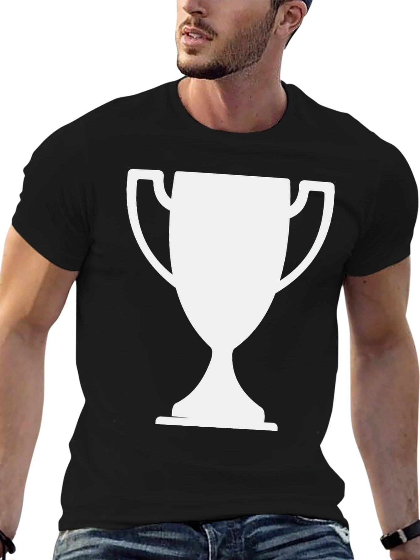 Black T-Shirt with White Trophy Graphic