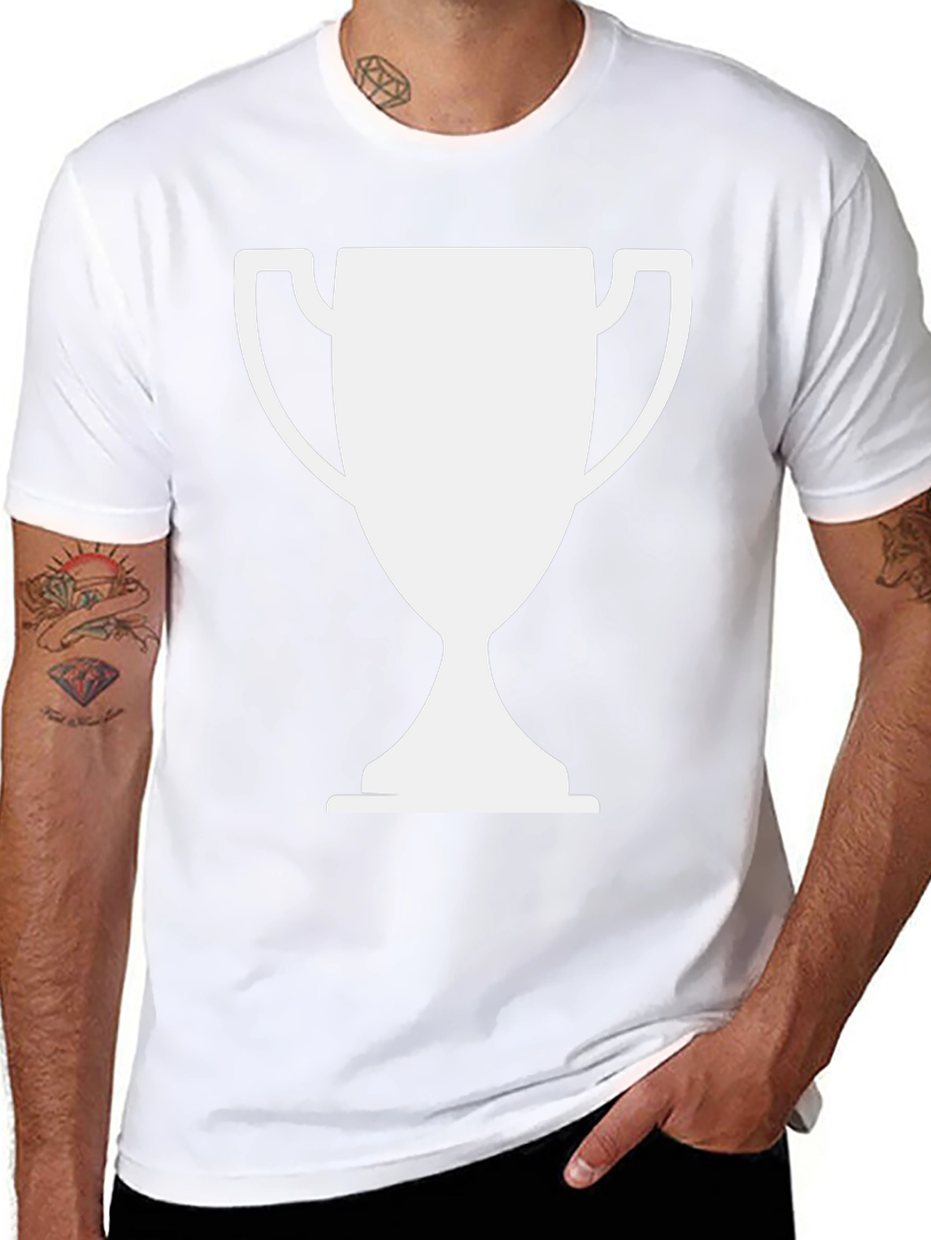 Black T-Shirt with White Trophy Graphic