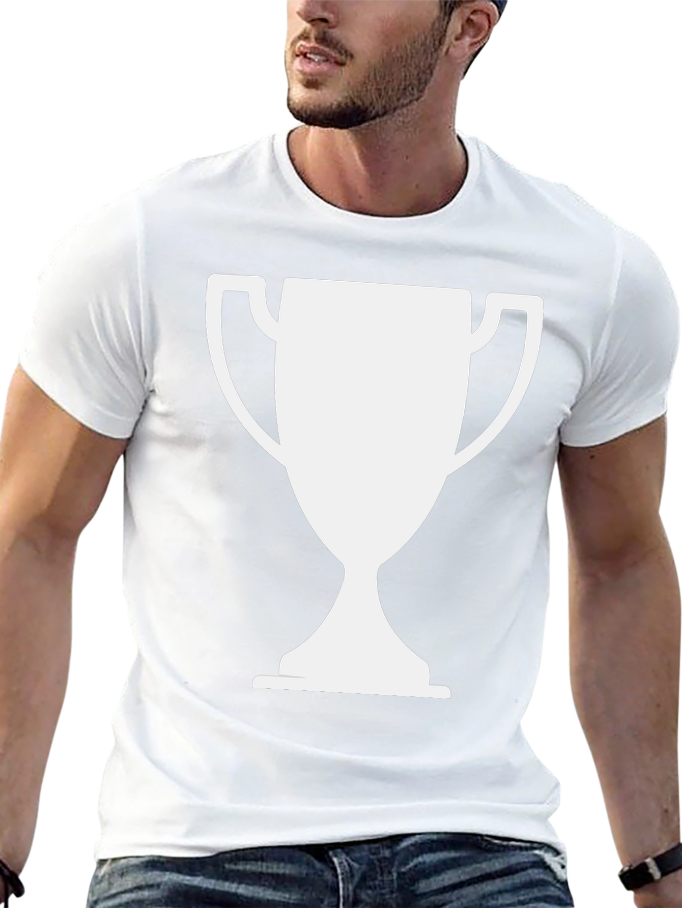 Black T-Shirt with White Trophy Graphic