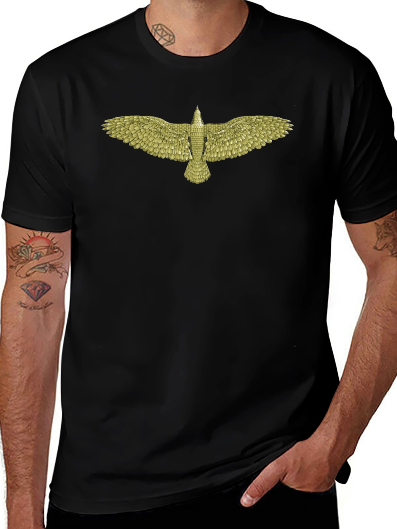 Mens Black T-Shirt with Eagle Design