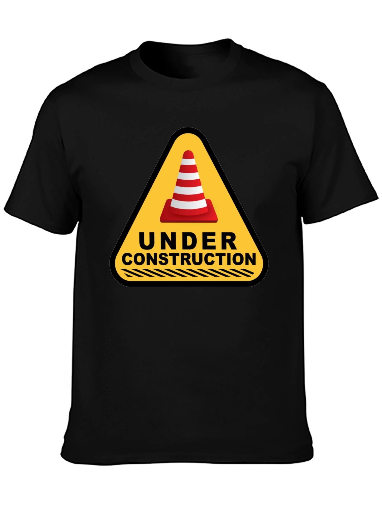 Under Construction Cone Graphic Tee - Black Cotton T-Shirt