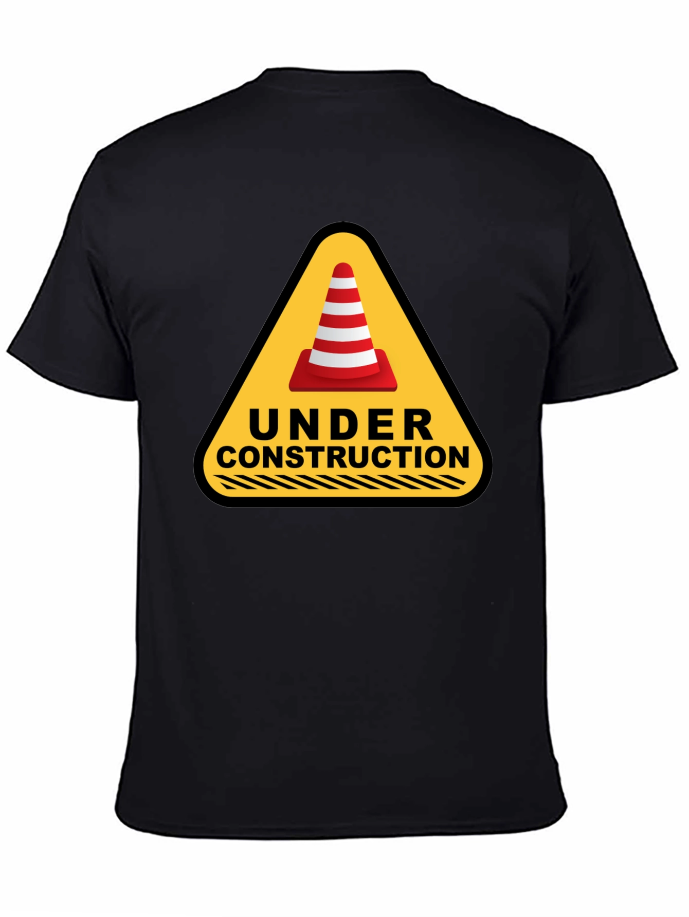 Under Construction Cone Graphic Tee - Black Cotton T-Shirt