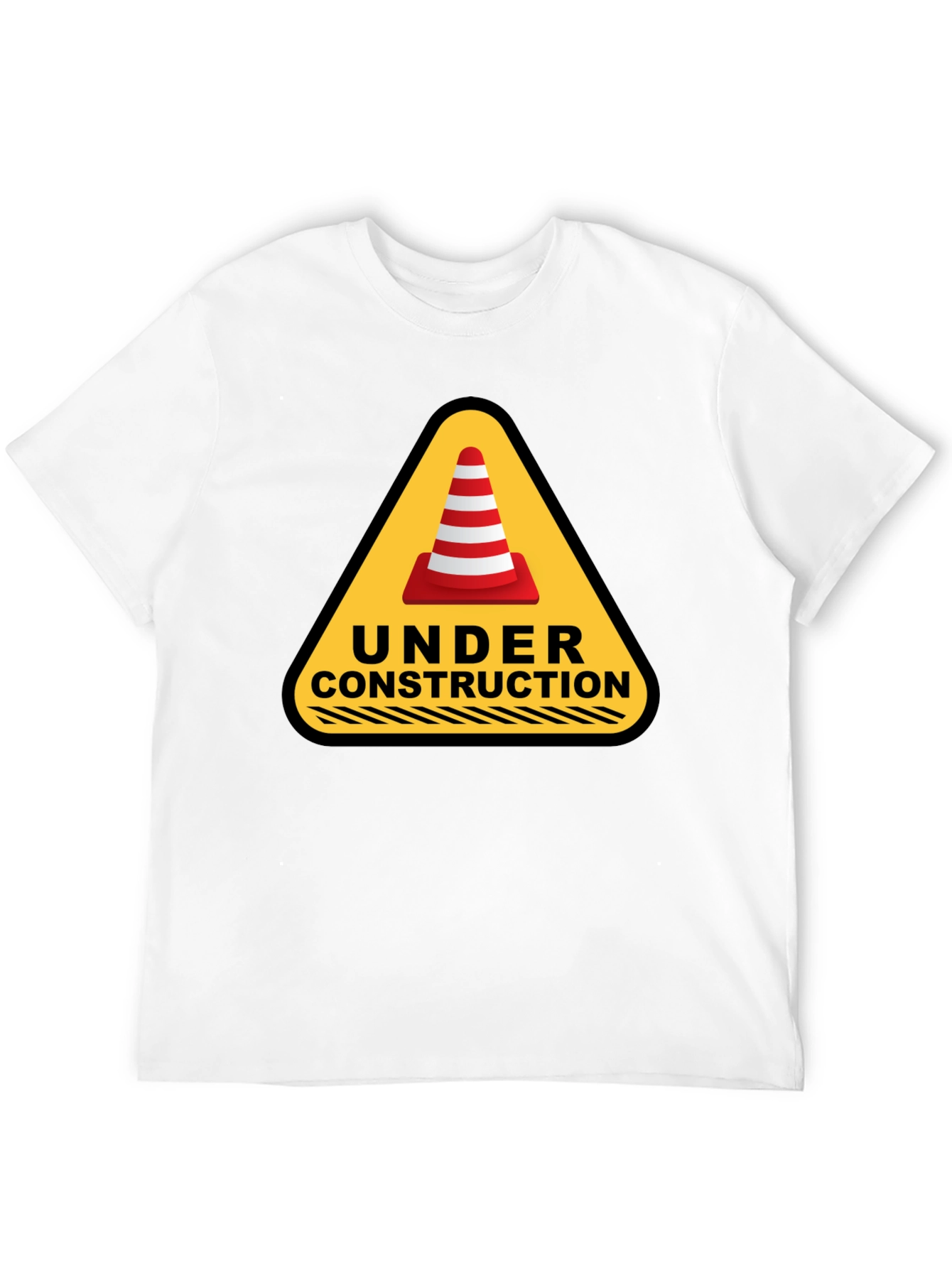Under Construction Cone Graphic Tee - Black Cotton T-Shirt