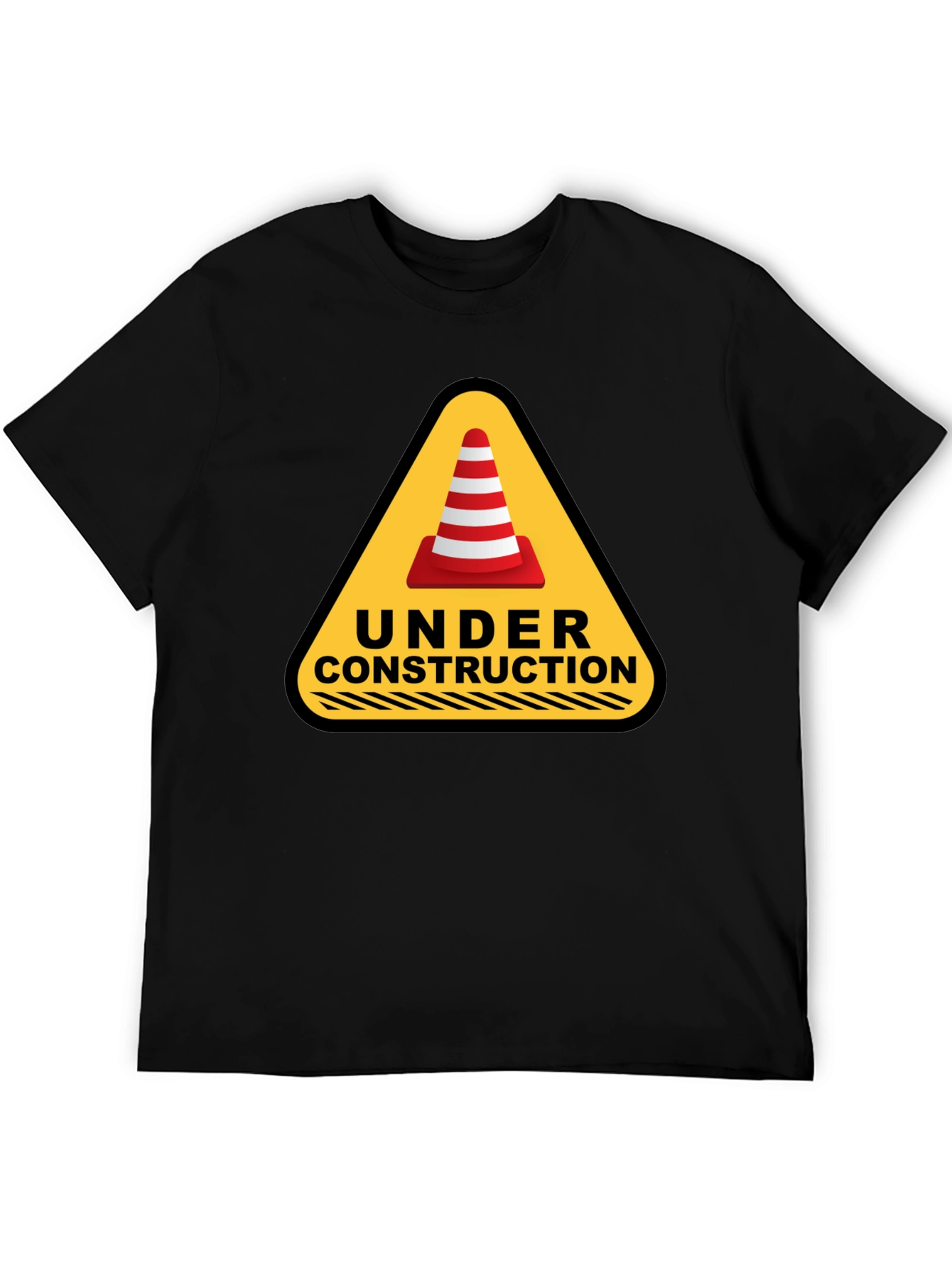 Under Construction Cone Graphic Tee - Black Cotton T-Shirt