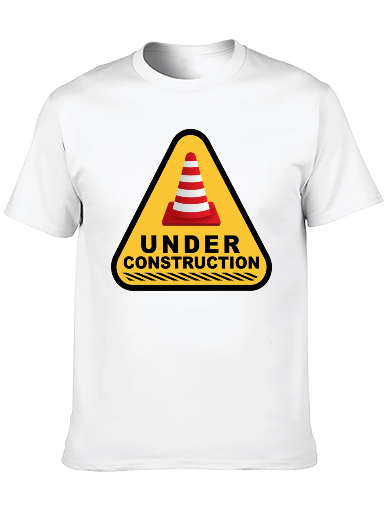 Under Construction Cone Graphic Tee - Black Cotton T-Shirt