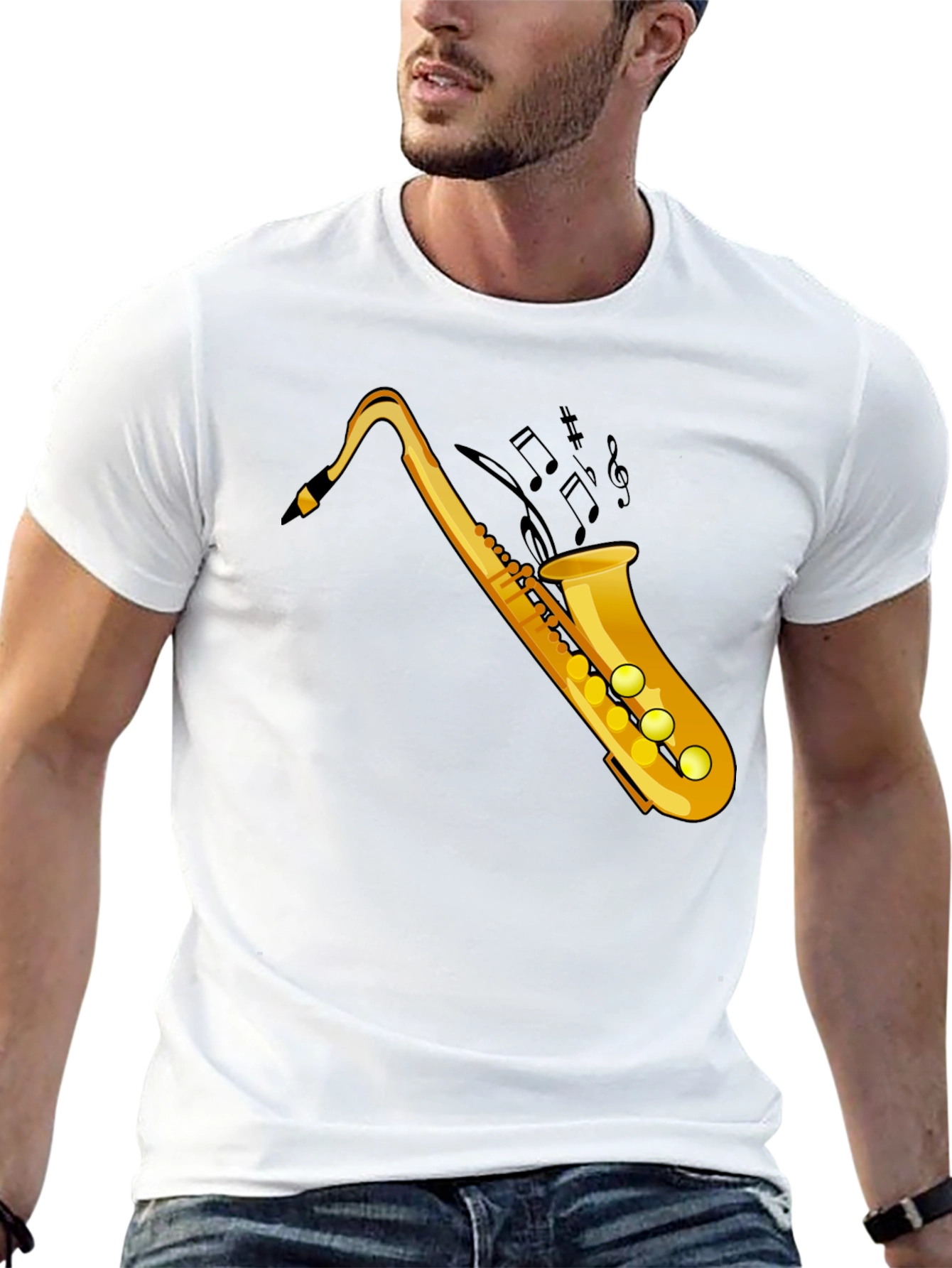 Saxophone Graphic Black T-Shirt - Music Lover Tee