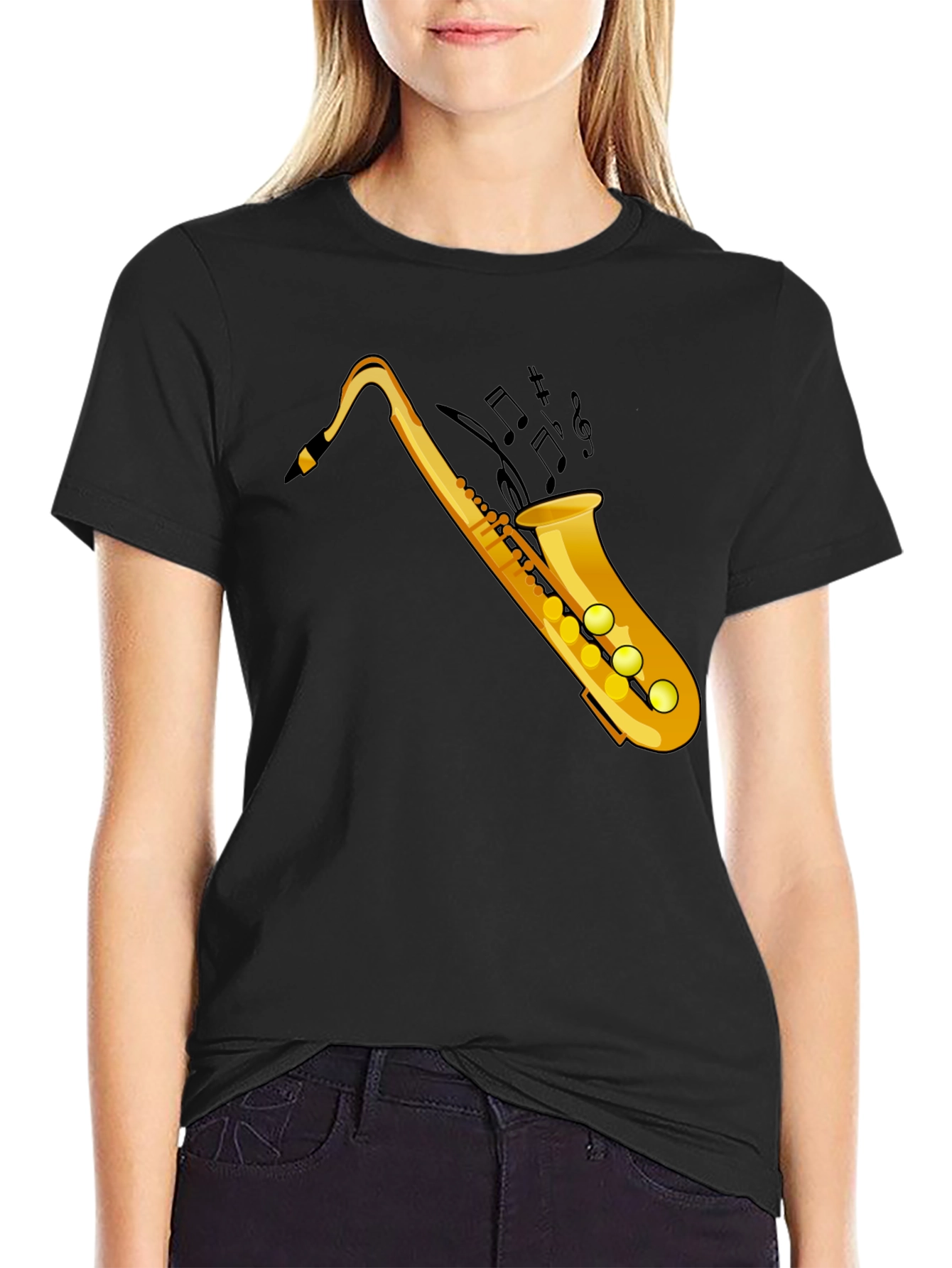 Saxophone Graphic Black T-Shirt - Music Lover Tee
