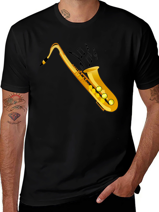 Saxophone Graphic Black T-Shirt - Music Lover Tee