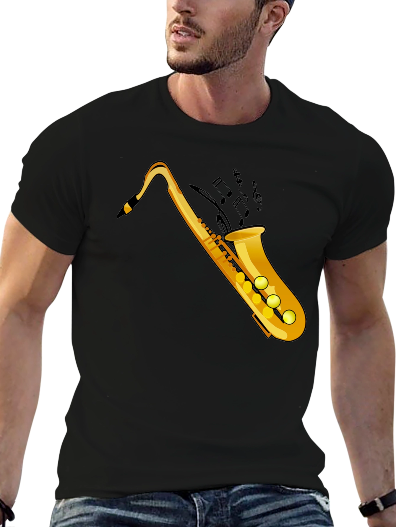 Saxophone Graphic Black T-Shirt - Music Lover Tee