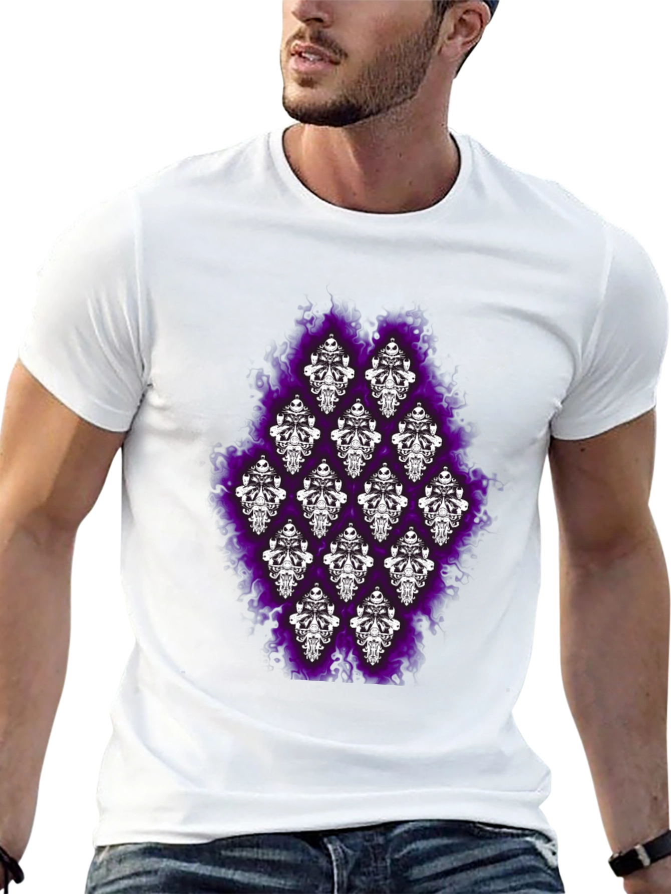 Haunted Mansion Skull T-Shirt - Gothic Purple Flame Design
