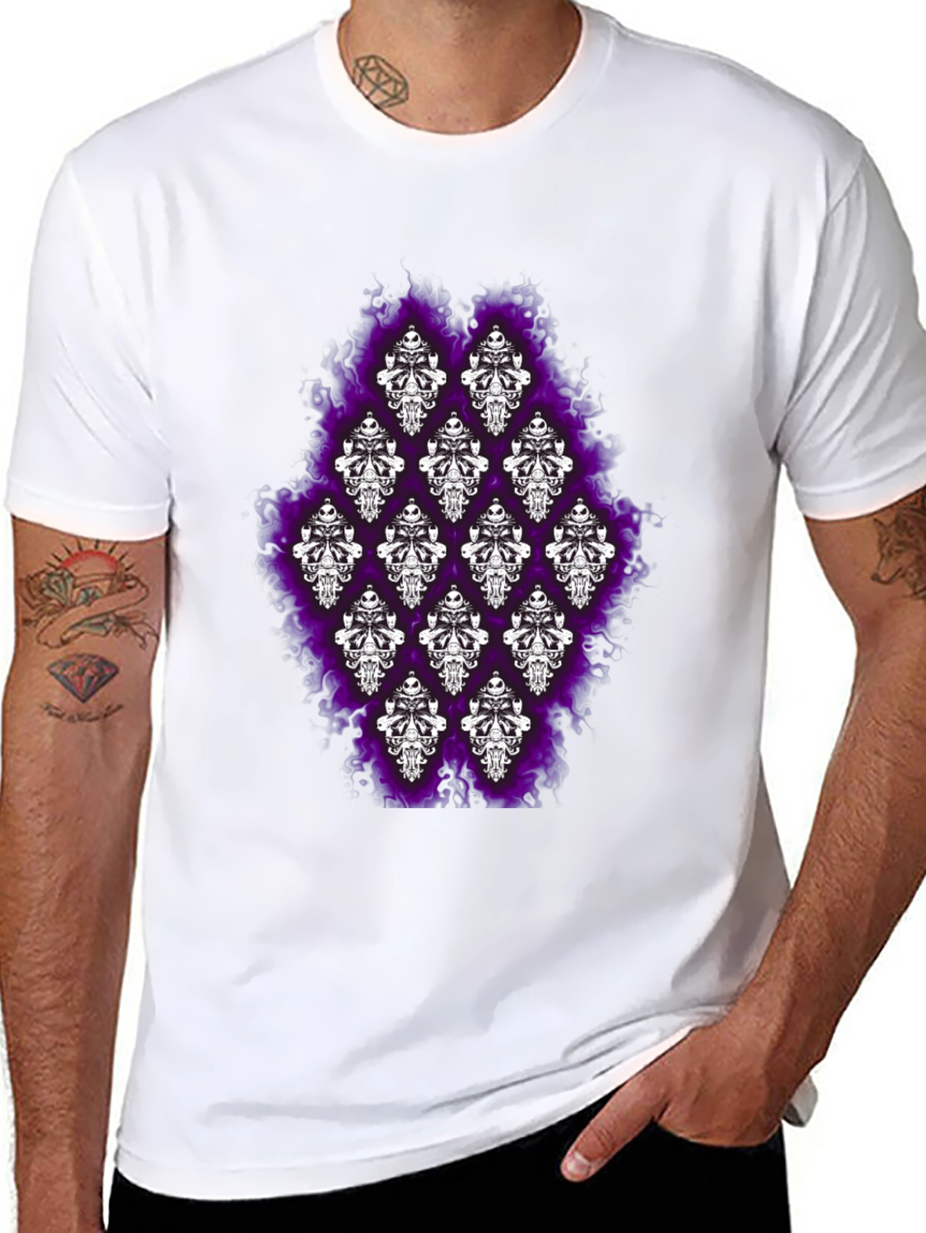 Haunted Mansion Skull T-Shirt - Gothic Purple Flame Design