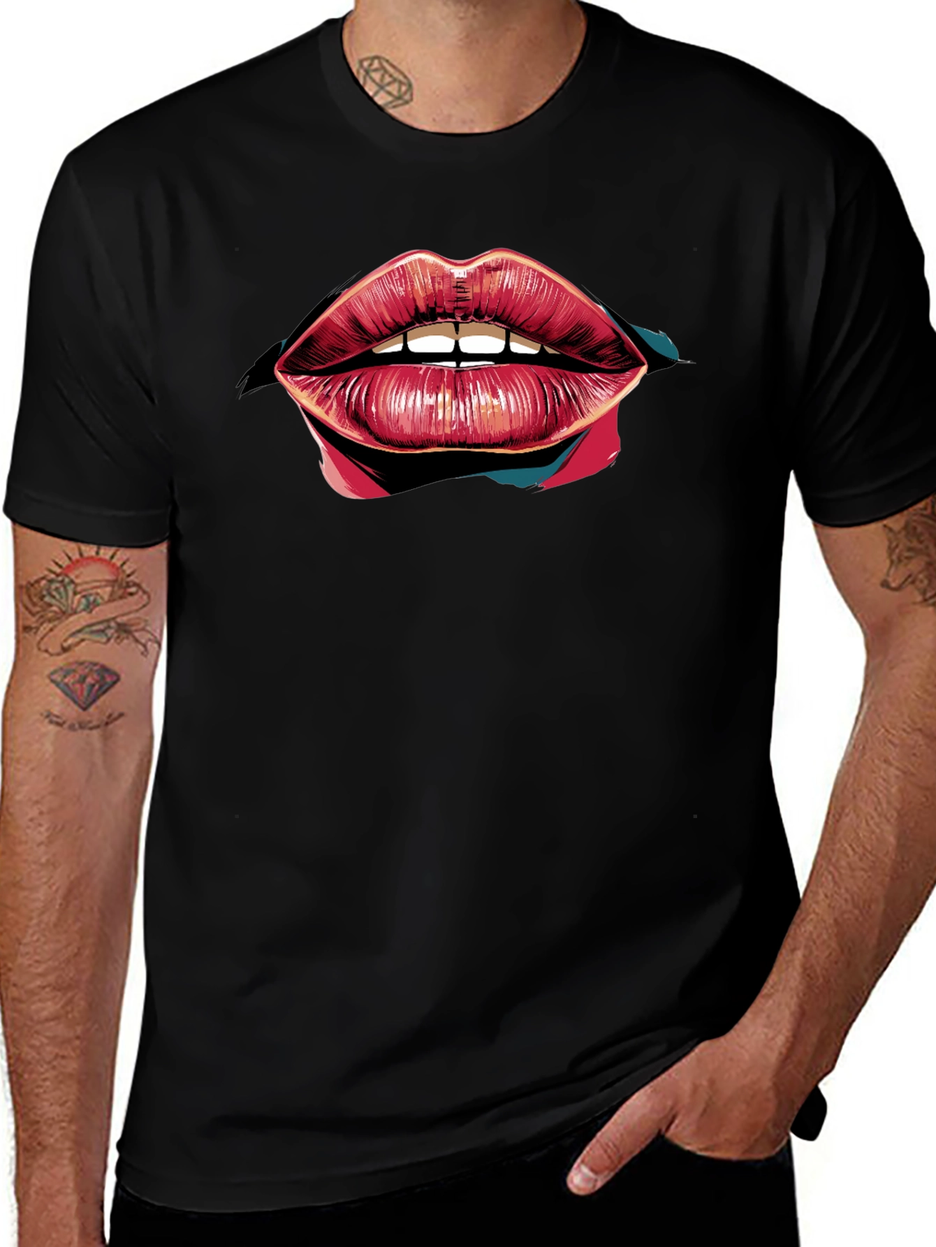 Bold Lips Graphic Black T-Shirt