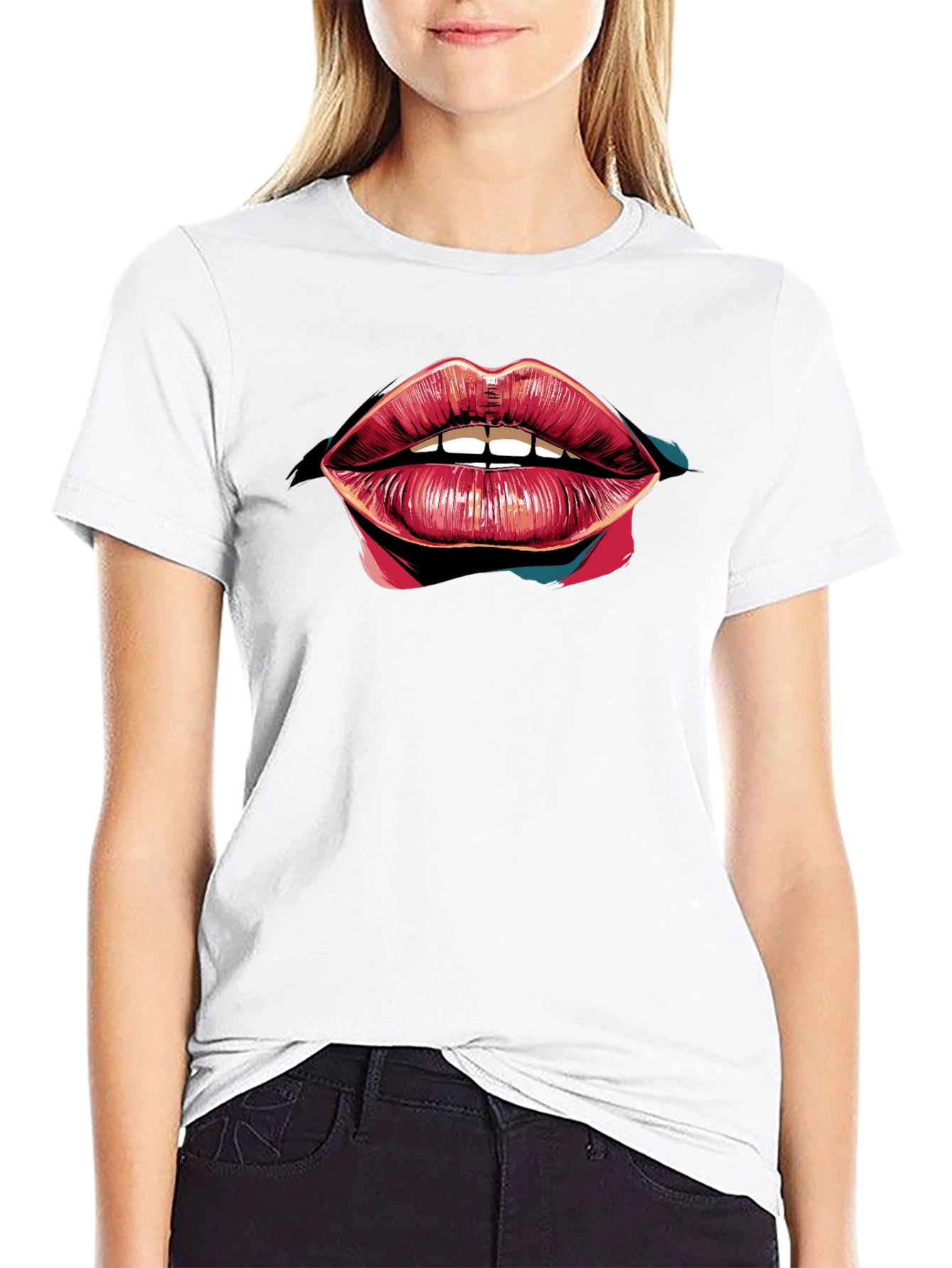 Bold Lips Graphic Black T-Shirt