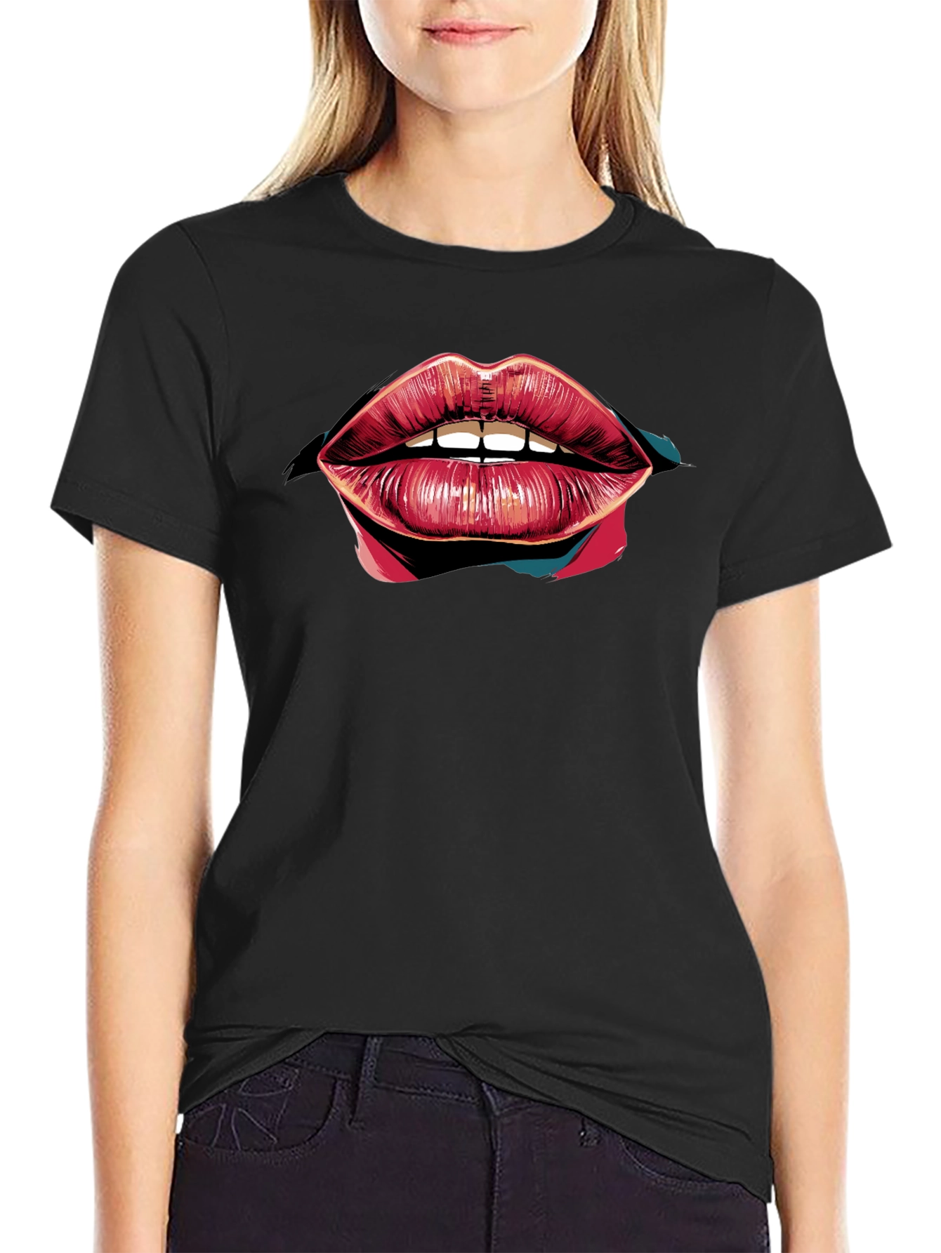 Bold Lips Graphic Black T-Shirt