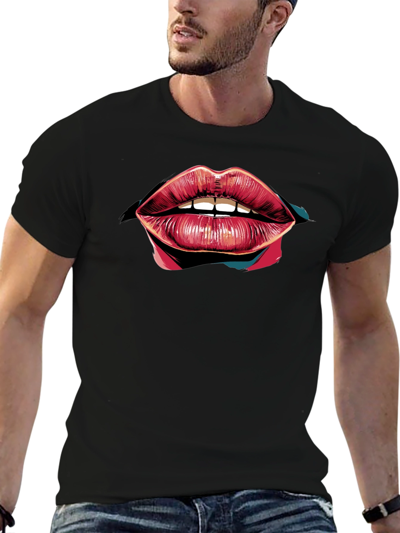 Bold Lips Graphic Black T-Shirt