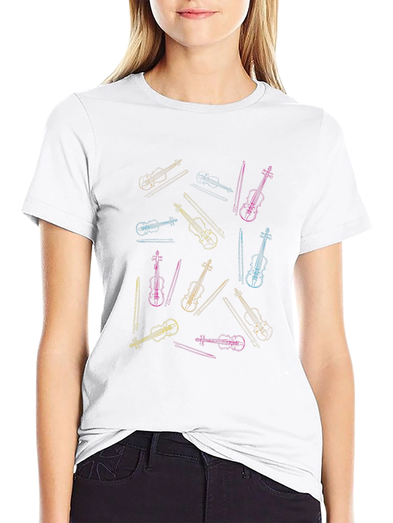 Violin Pattern Black T-Shirt - Music Lovers Tee
