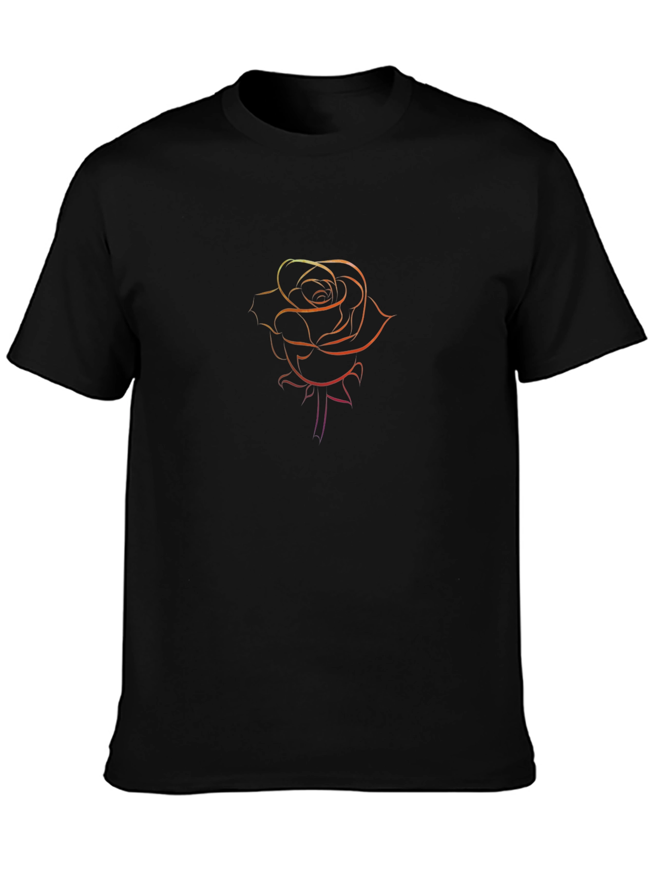 Rose Outline Graphic Tee - Black Casual T-Shirt