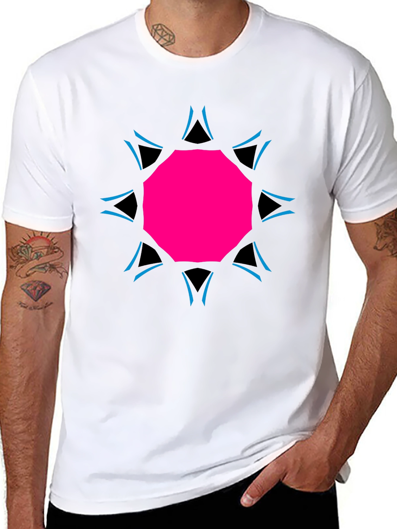 Geometric Print Black Tee