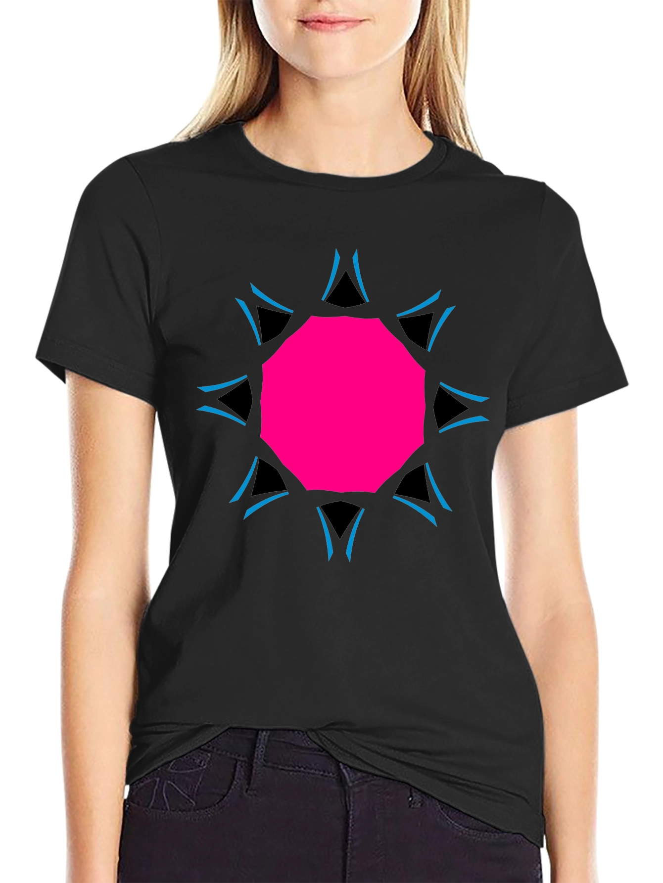 Geometric Print Black Tee