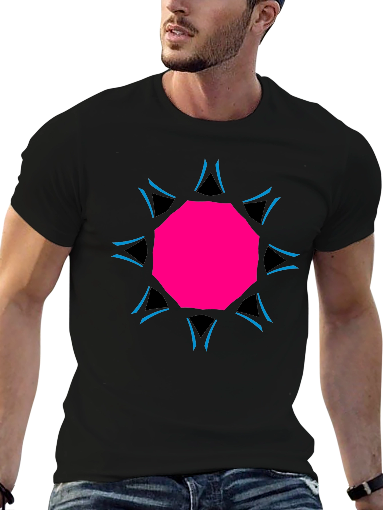 Geometric Print Black Tee