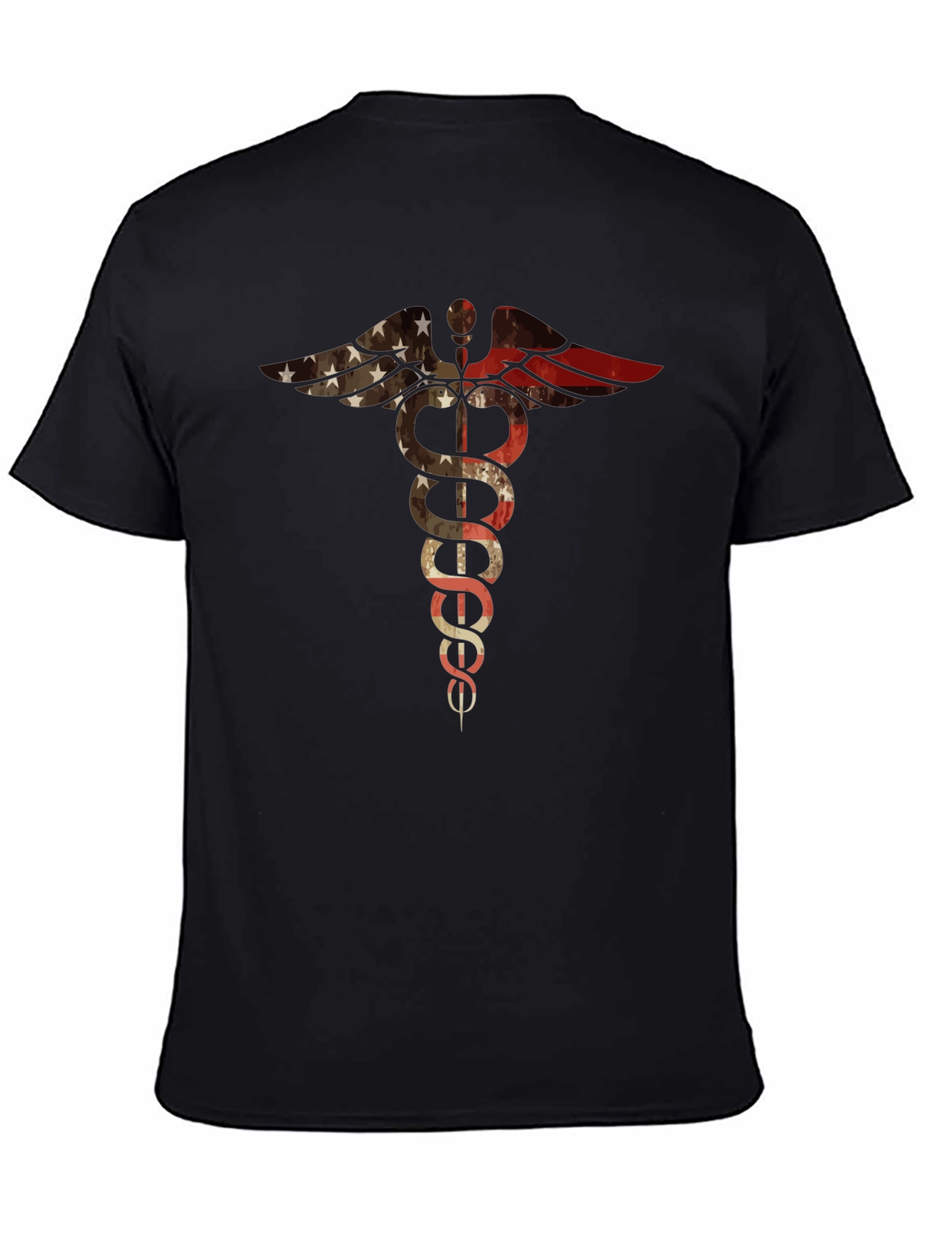American Flag Medical Symbol Black T-Shirt