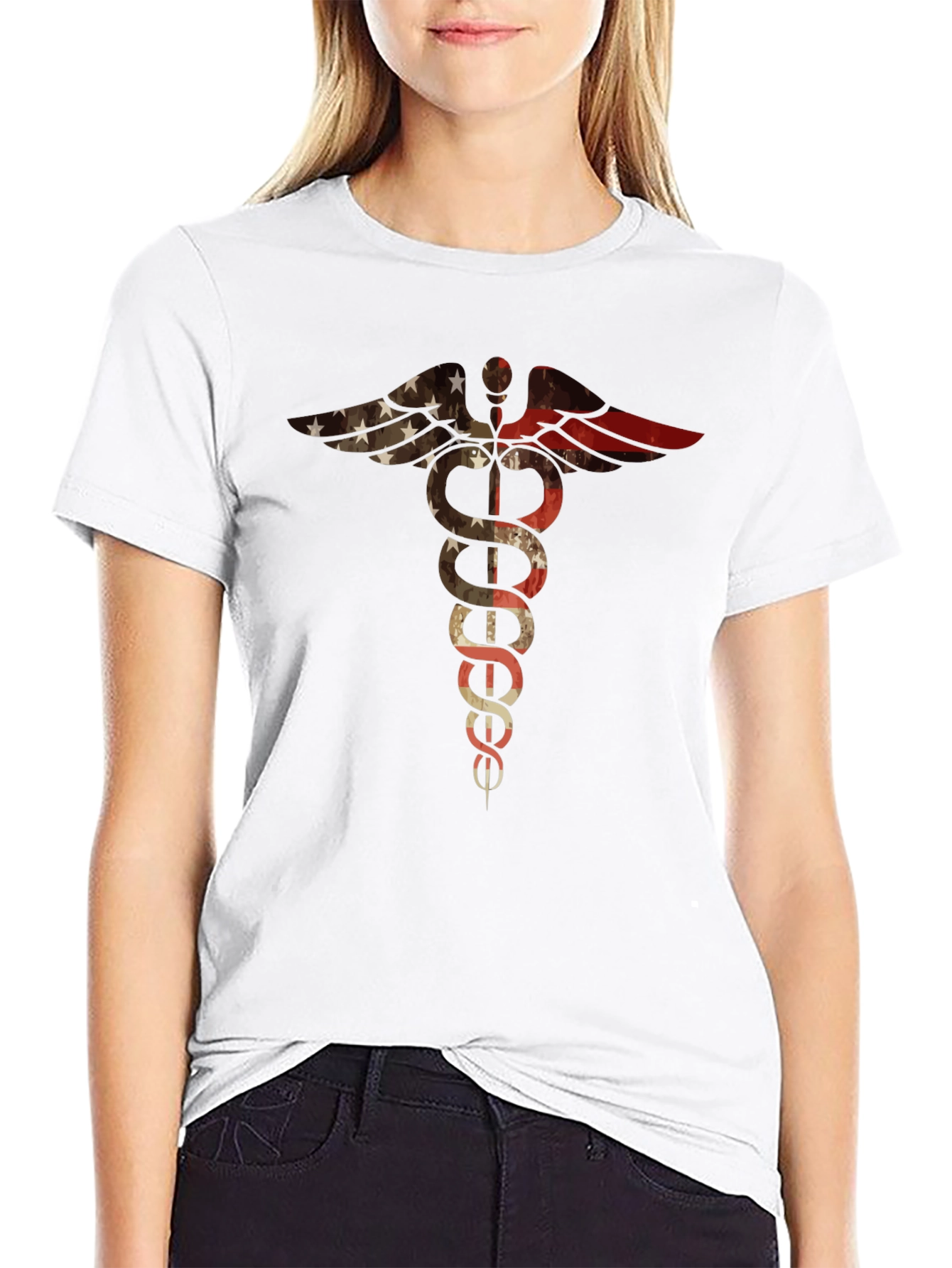 American Flag Medical Symbol Black T-Shirt