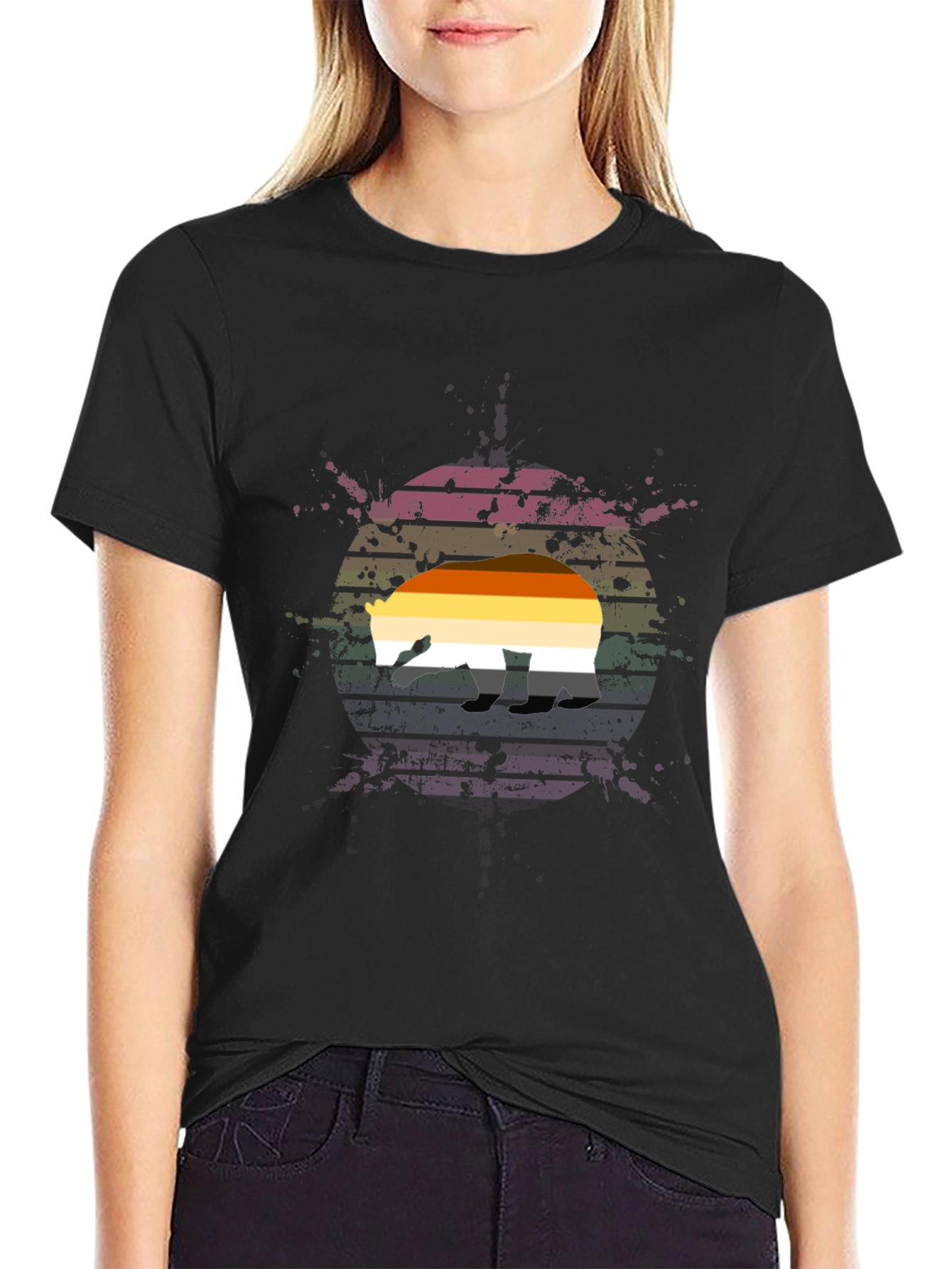 Retro Bear Pride T-Shirt - Black Cotton Blend