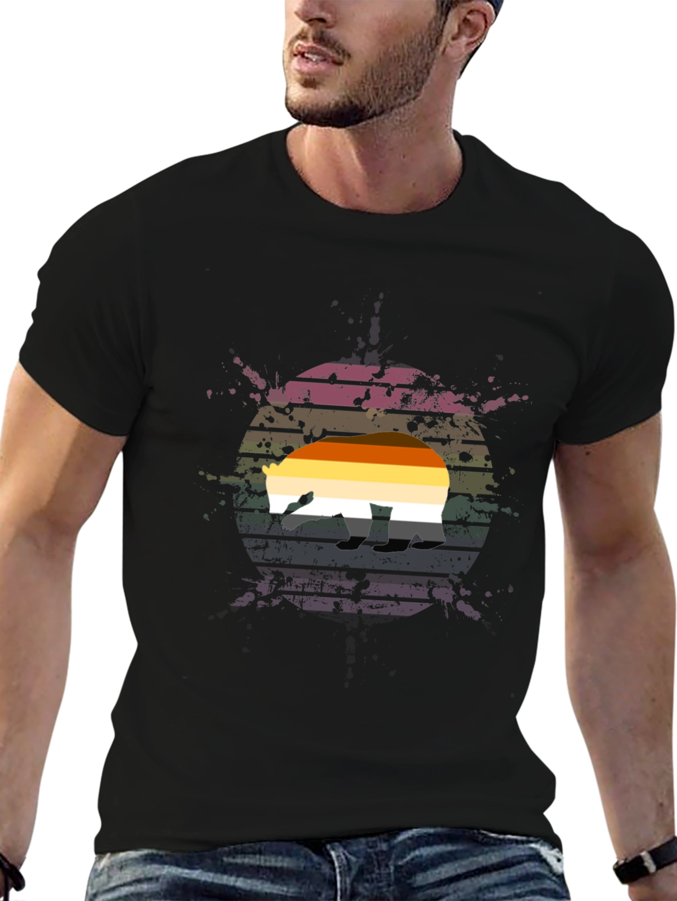 Retro Bear Pride T-Shirt - Black Cotton Blend