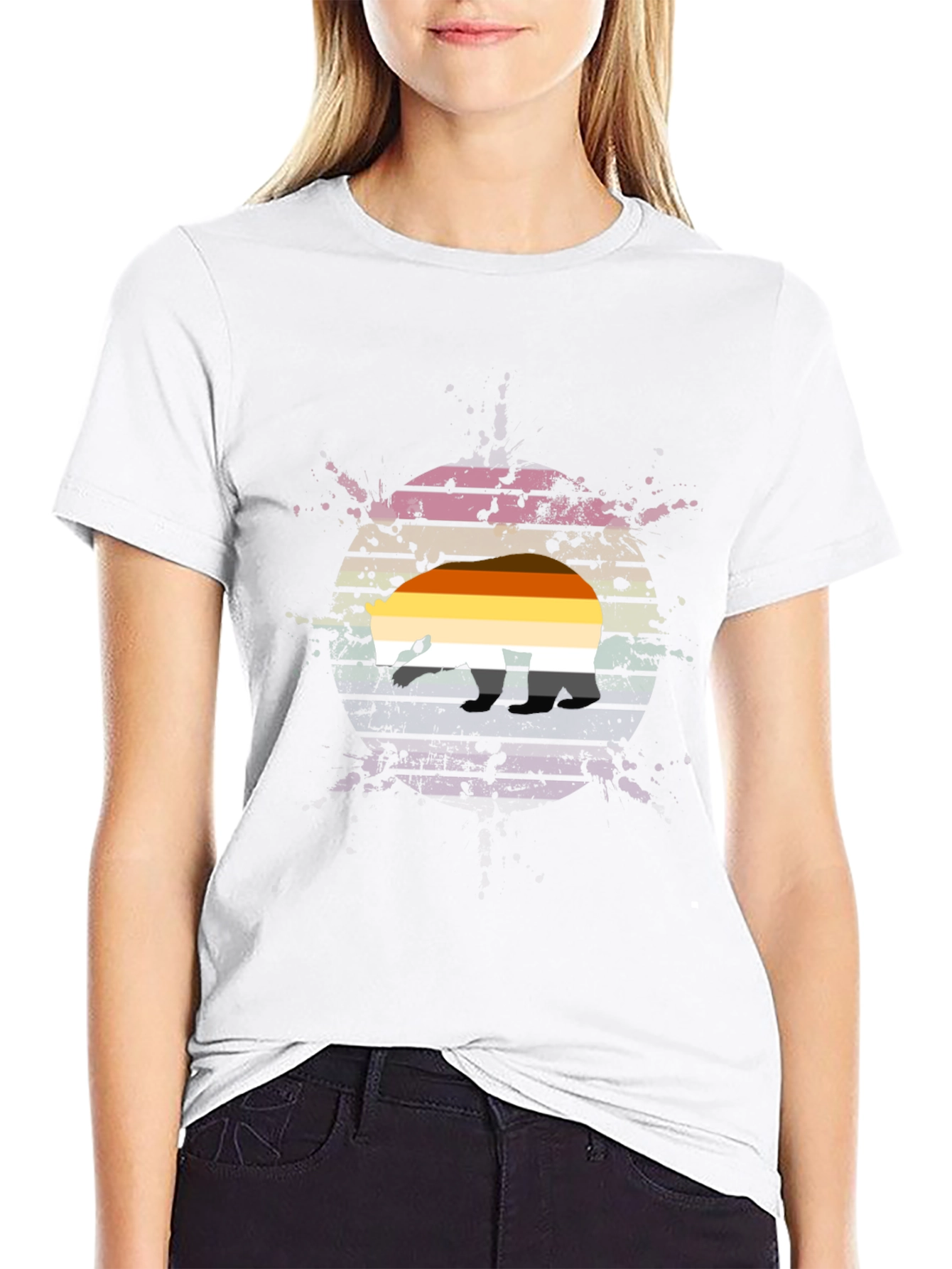 Retro Bear Pride T-Shirt - Black Cotton Blend