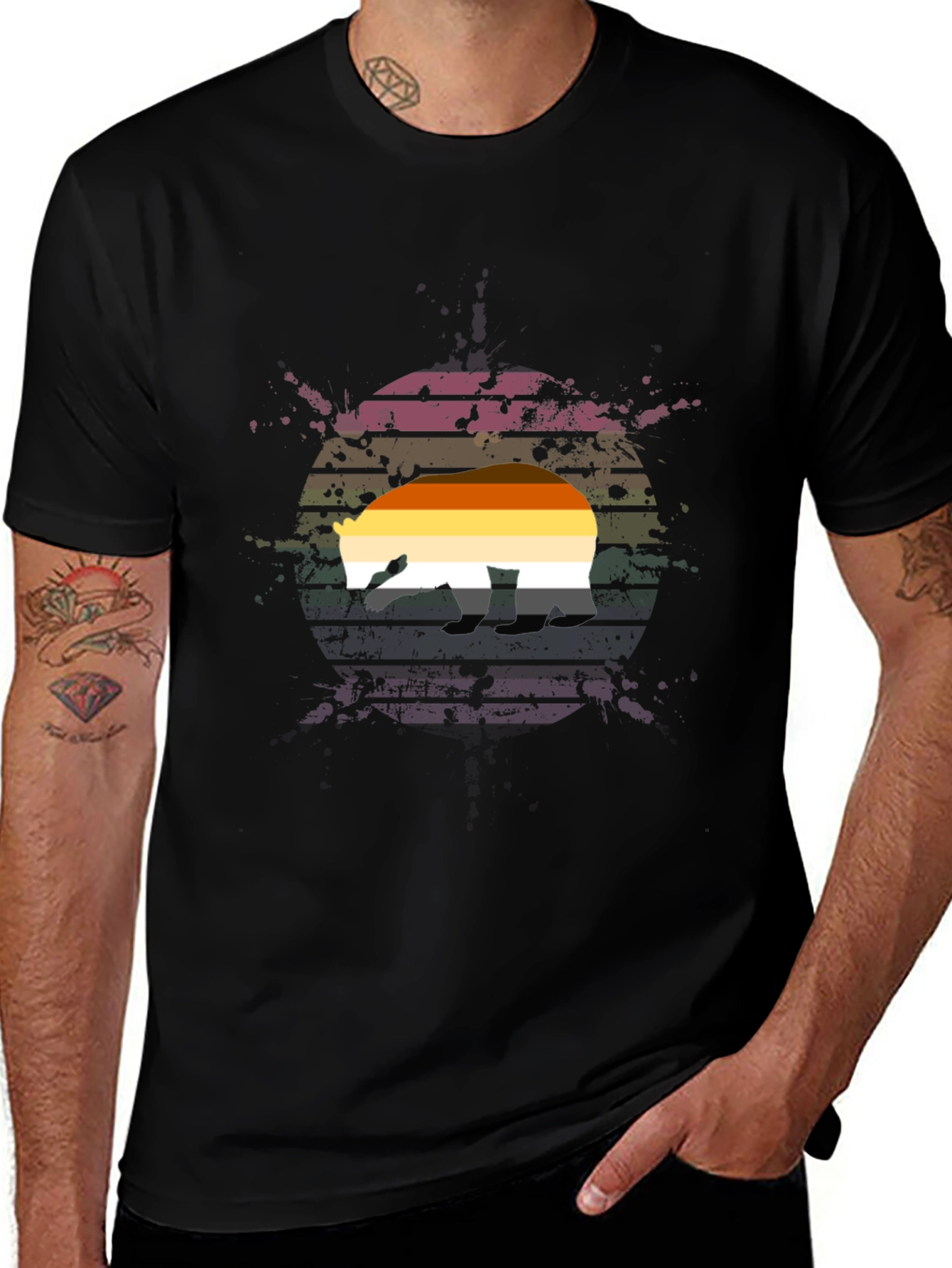 Retro Bear Pride T-Shirt - Black Cotton Blend